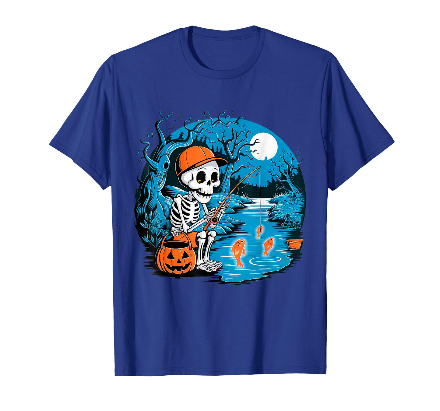 Spooky Fishing Skeleton Halloween Creepy Fisherman Boys Kids T-Shirt