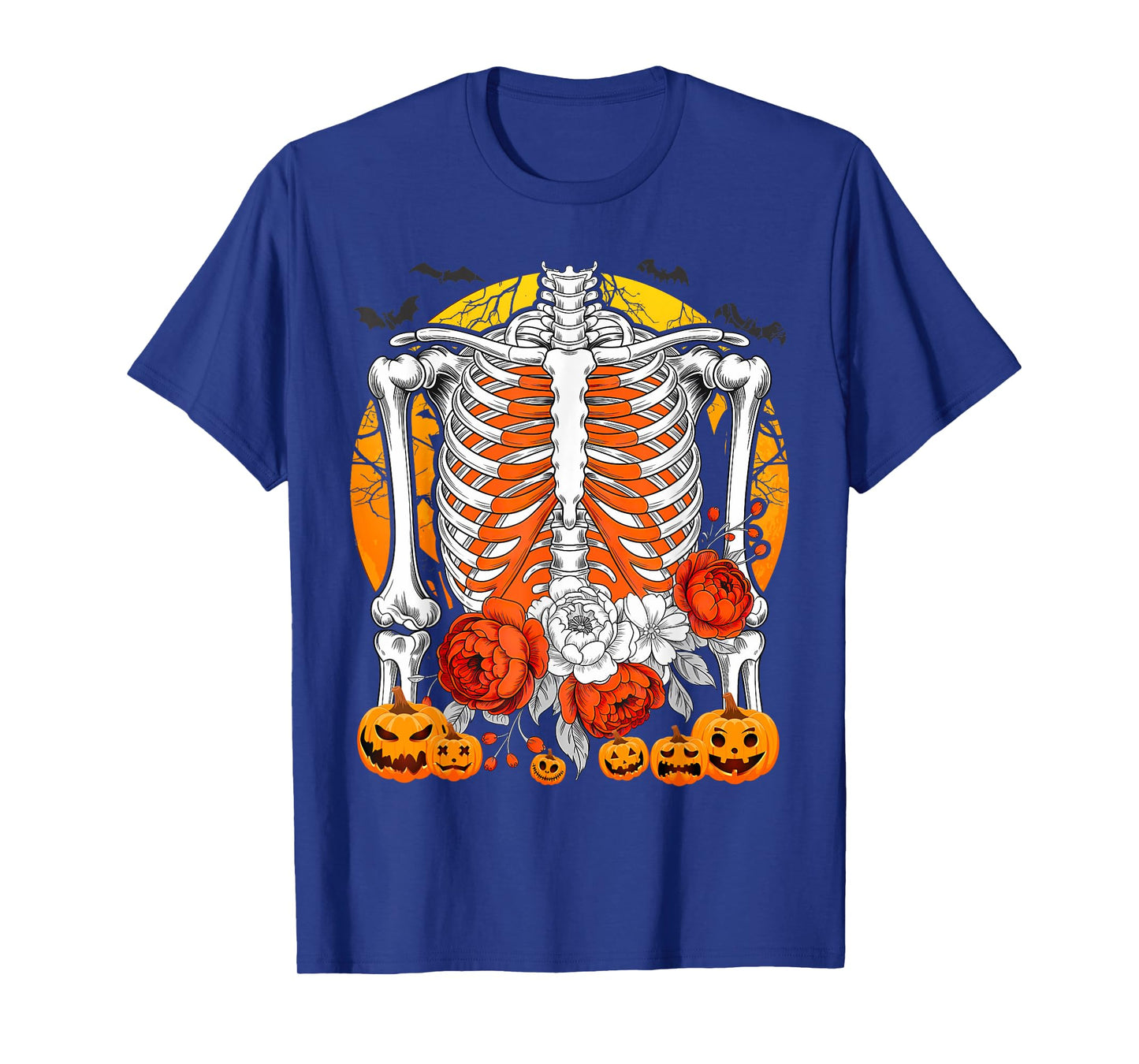 Skeleton Flowers Rib Cage X-Ray Funny Halloween T-Shirt