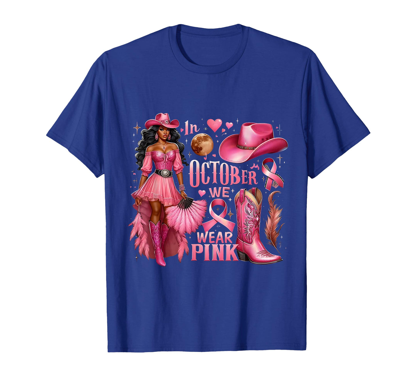 in October We Wear Pink Cowgirl Melanin Rodeo Breast Cancer T-Shirt