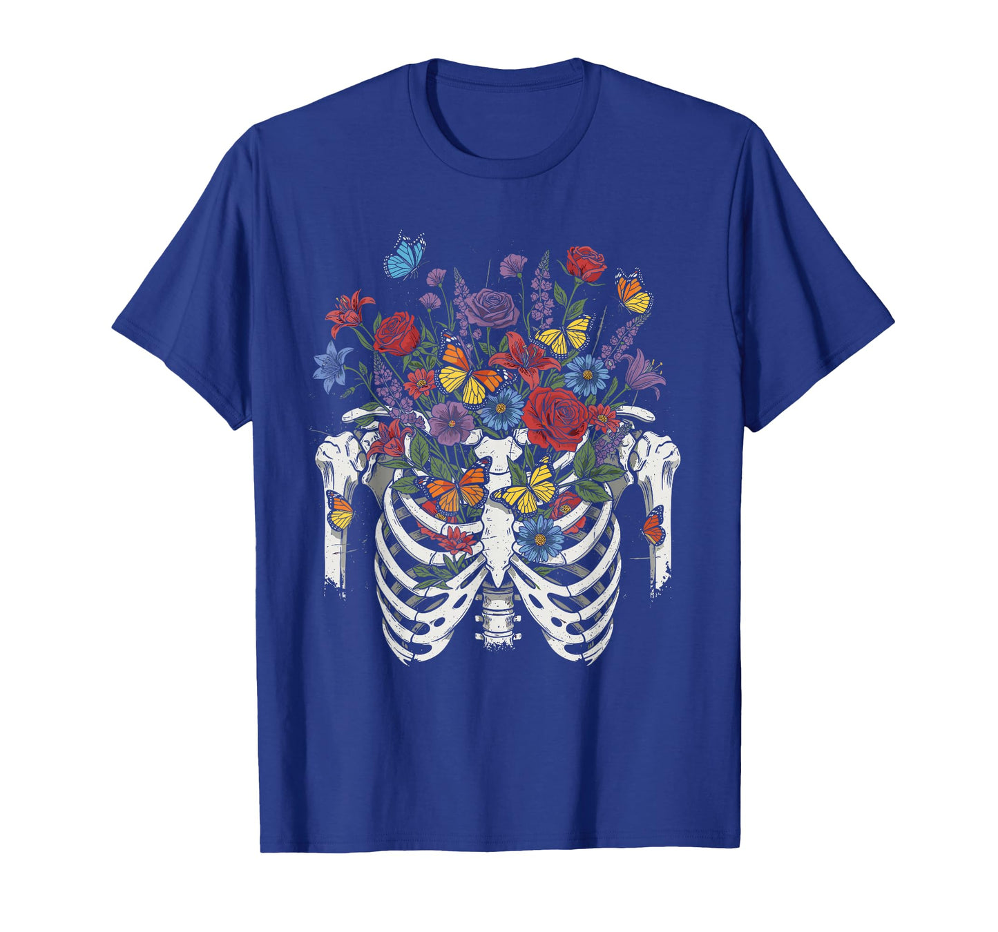 Skeleton Ribcage with Flowers and Butterflies Halloween T-Shirt