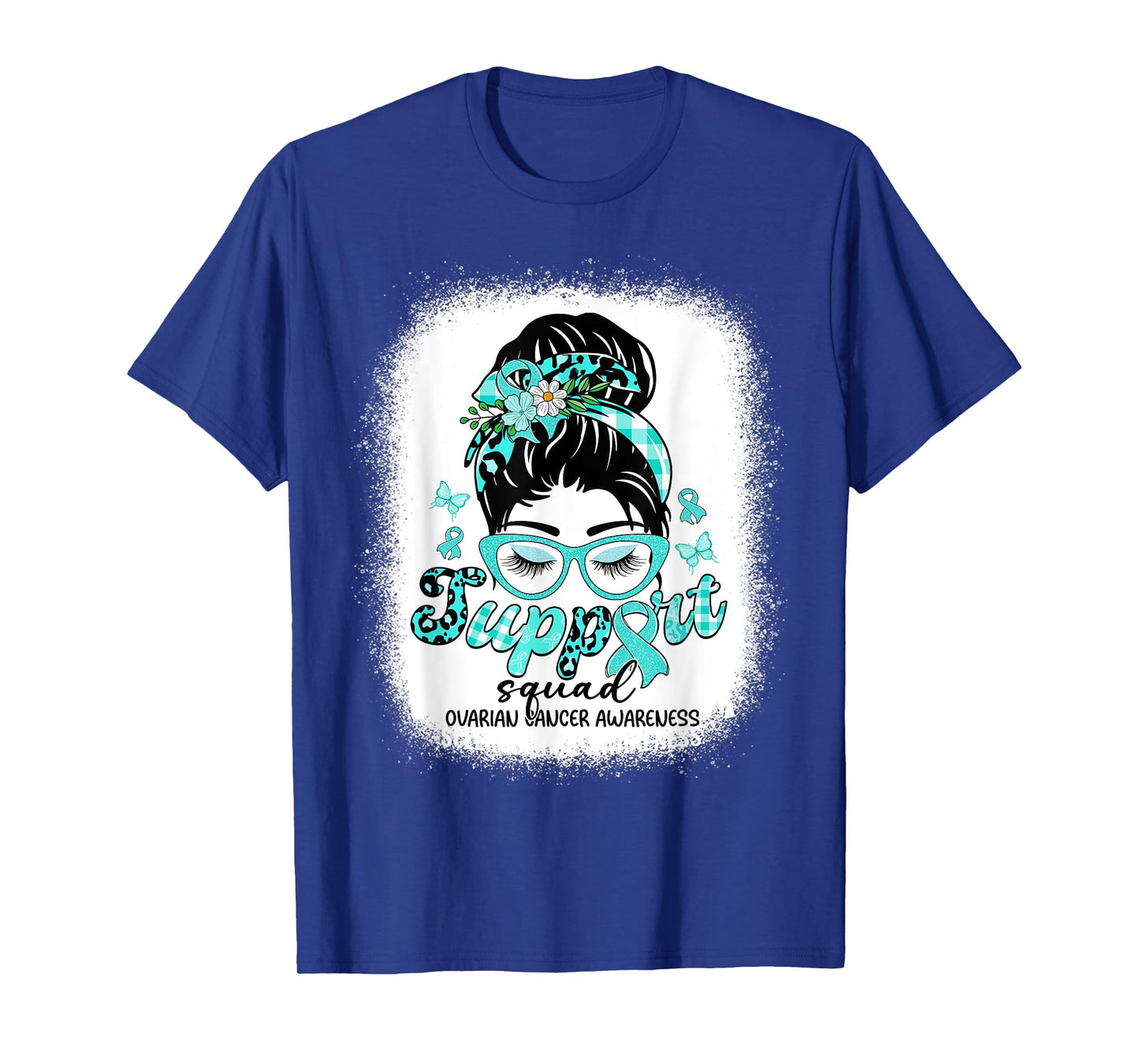 Support Squad Messy Bun Women Ovarian Cancer Awareness T-Shirt