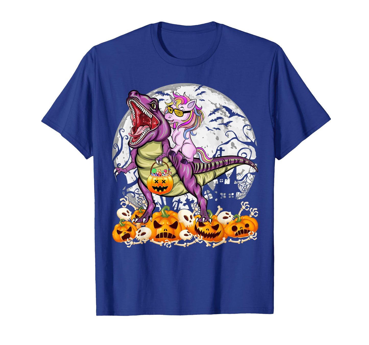 Unicorn Riding Dinosaur T rex Spooky Halloween Costume Girls T-Shirt