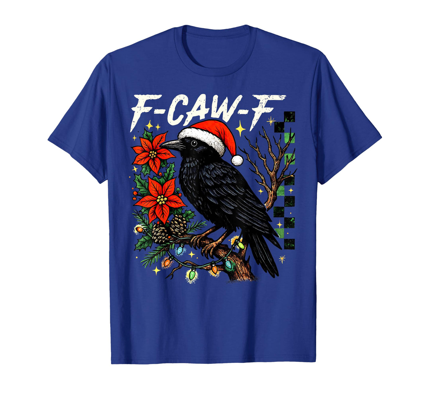 Black Crow F-Caw-F Funny Retro Christmas Lights Santa Hat T-Shirt