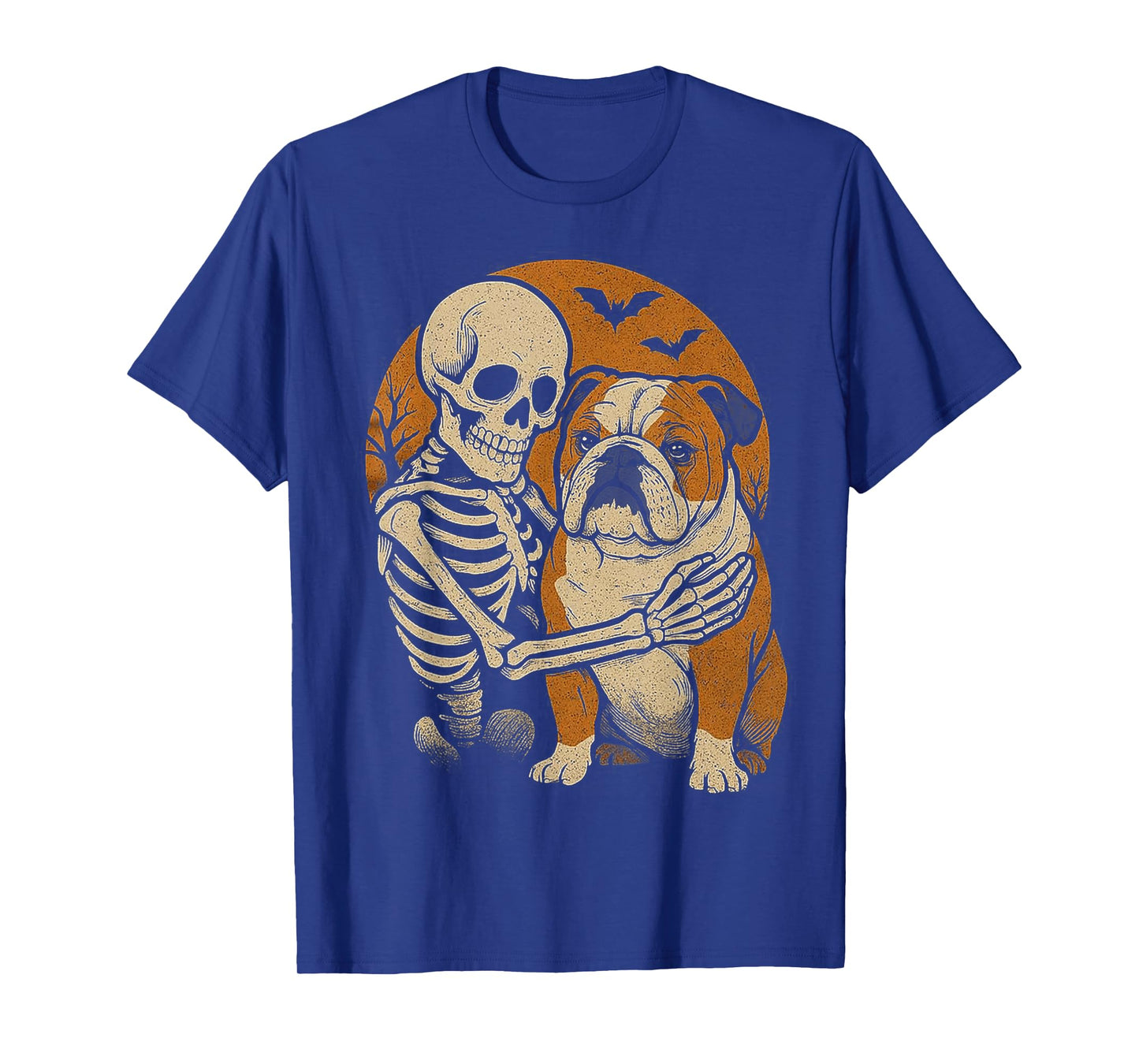Skeleton Hugging Bulldog Halloween Lover Mom Dad T-Shirt