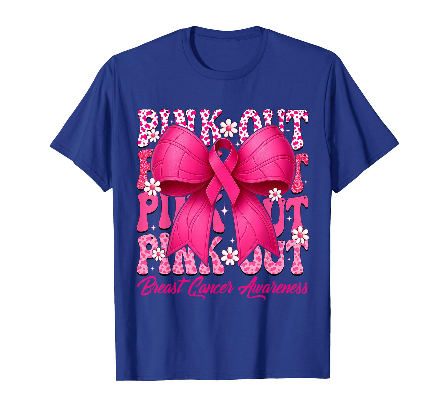 Pink Out Breast Cancer Awareness Coquette Bow & Volleyball T-Shirt