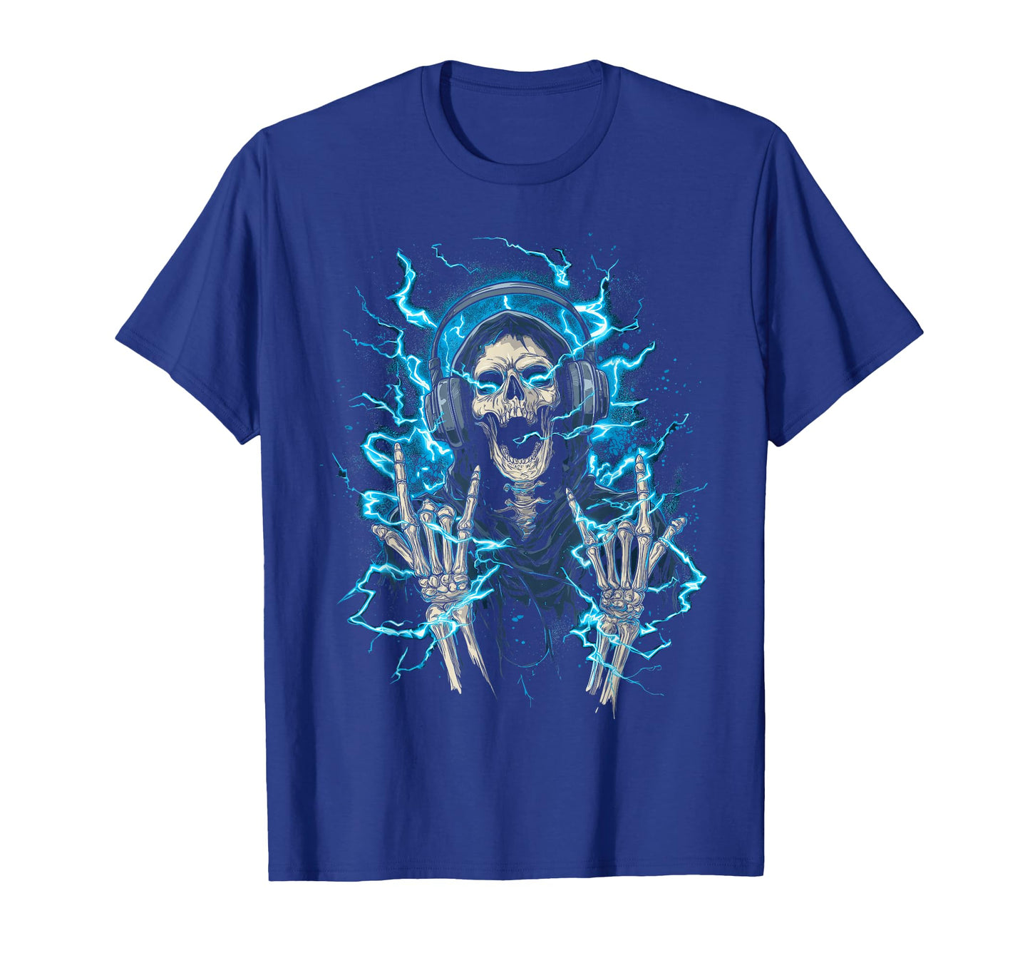 Y2k Gothic Emo Skull Electric Skeleton DJ Headphones T-Shirt