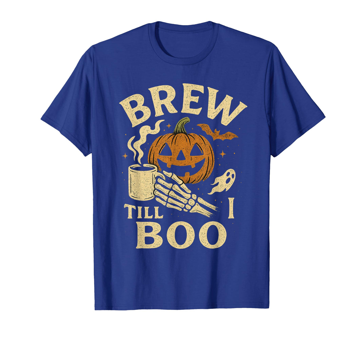 Brew Till I Boo Funny Halloween Coffee Skeleton T-Shirt