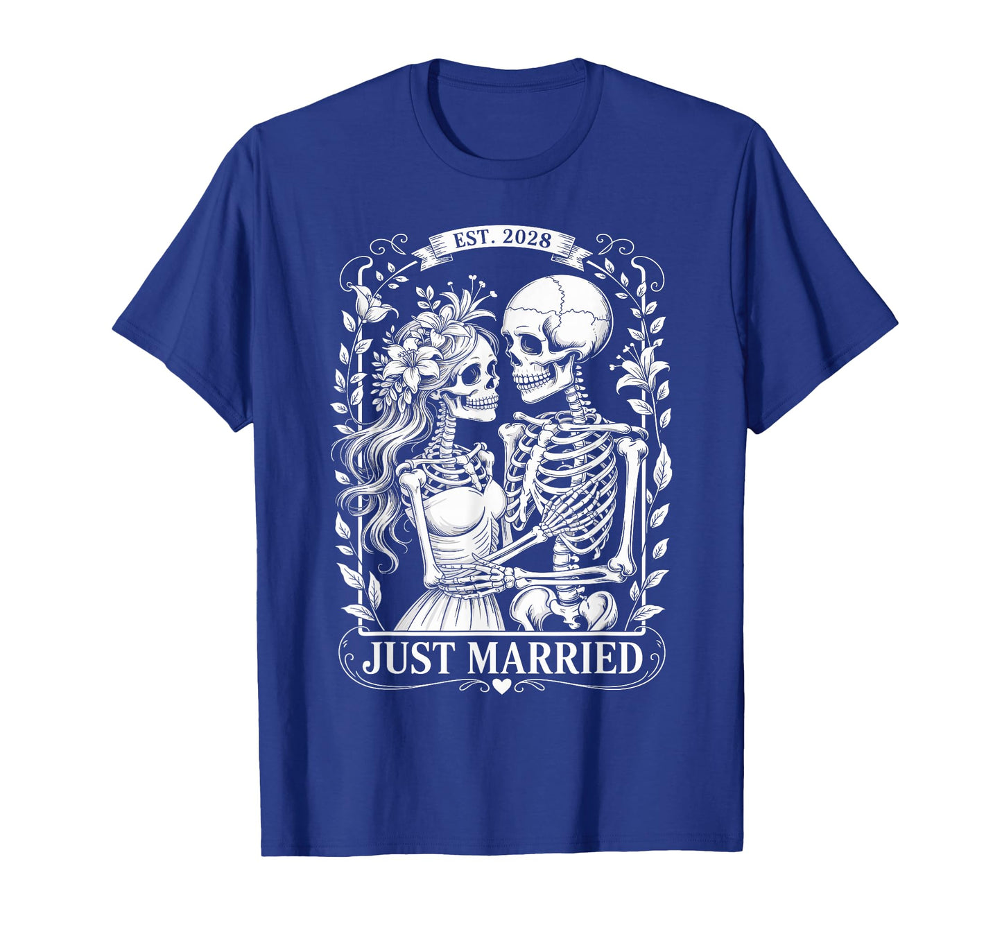 Just Married Skeleton Couple Gothic Est. 2028 Halloween T-Shirt
