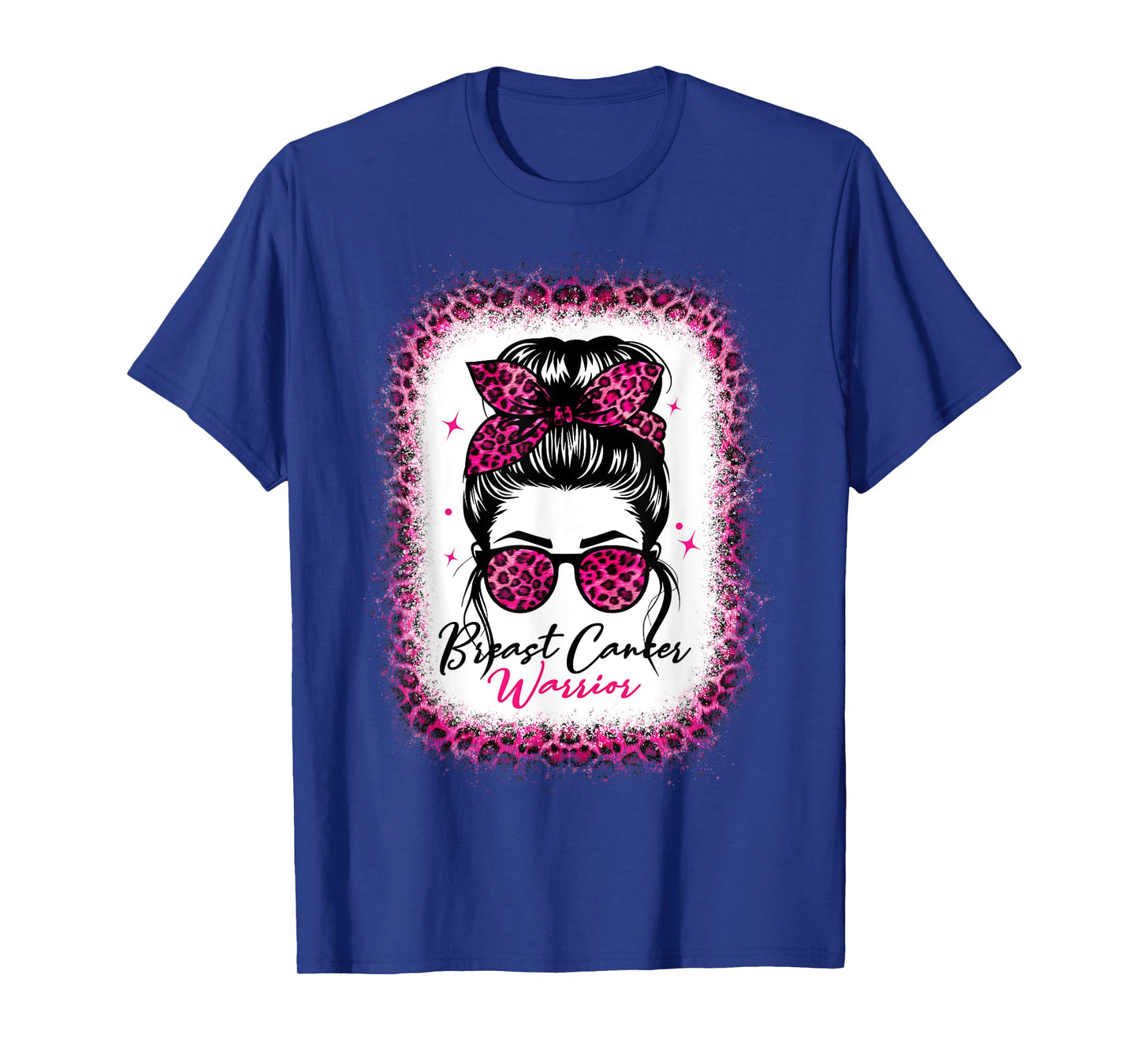 Breast cancer awareness warrior messy bun pink Leopard women T-Shirt