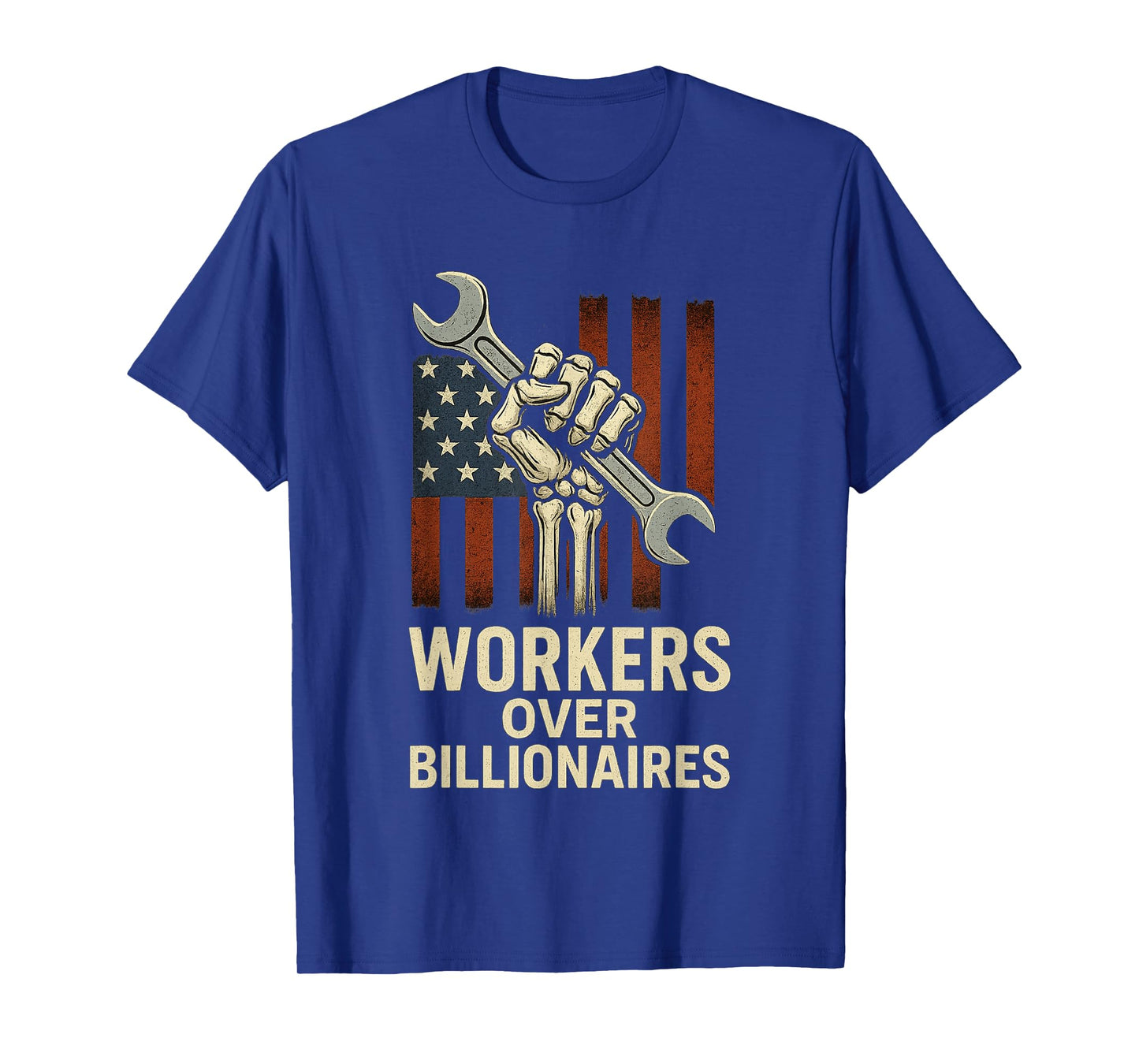 Workers Over Billionaires Skeleton American Flag T-Shirt