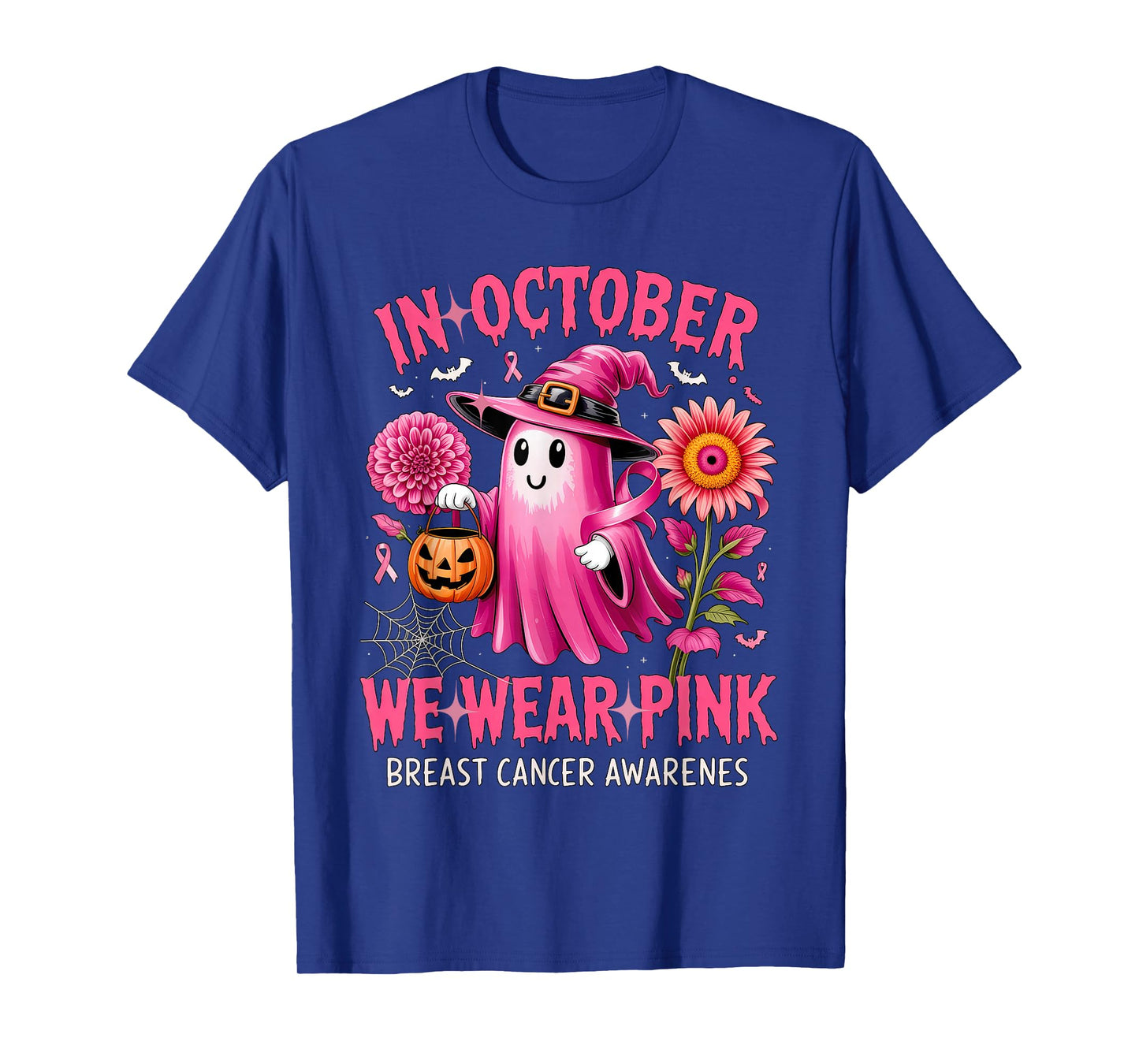 In October We Wear Pink Halloween Shirt Ghost Breast Cancer T-Shirt