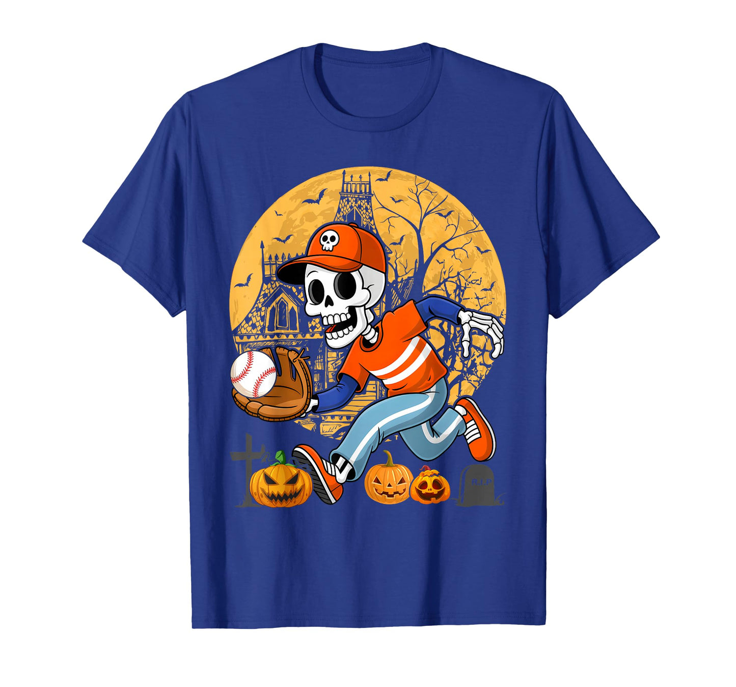 Baseball Halloween Boys Men Skeleton T-Shirt