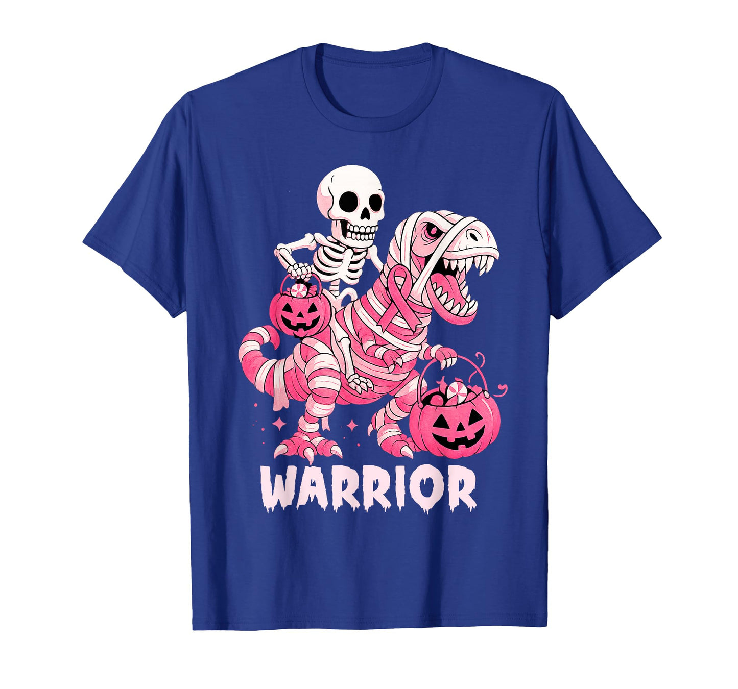 Skeleton Riding Mummy Dinosaur T Rex Breast Cancer Warrior T-Shirt