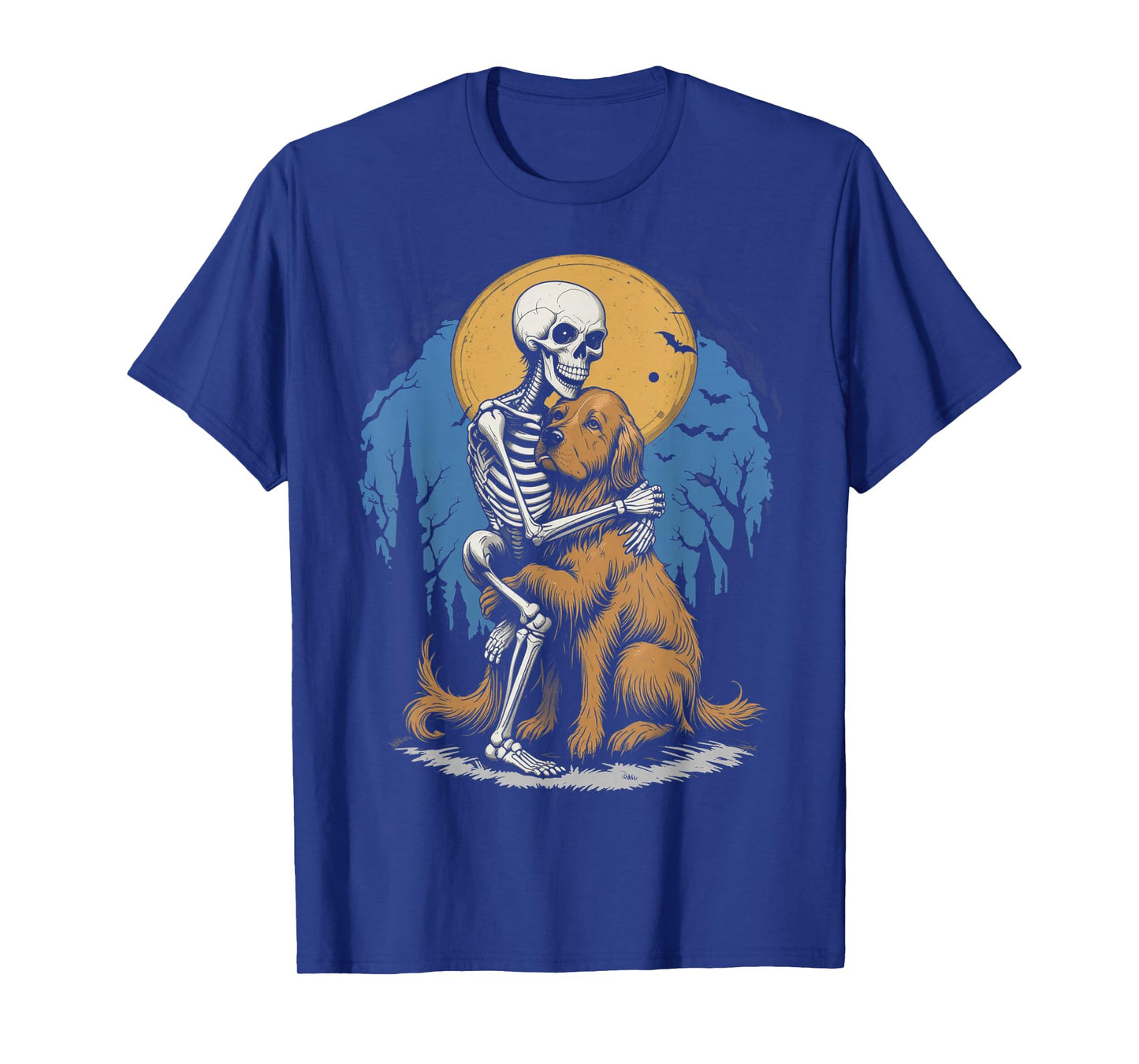 Skeleton Hugging Golden Retriever Halloween Lover Mom Dad T-Shirt