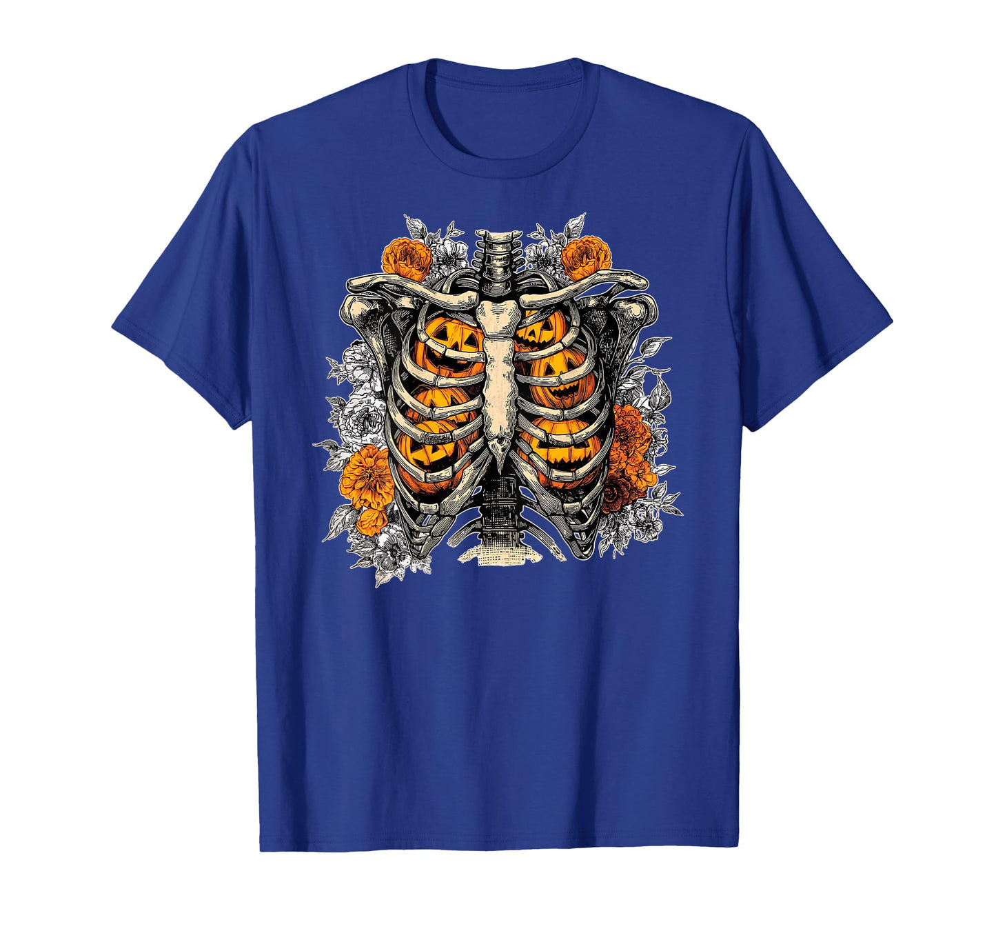 Skeleton Ribcage Pumpkin Art - On Back T-Shirt