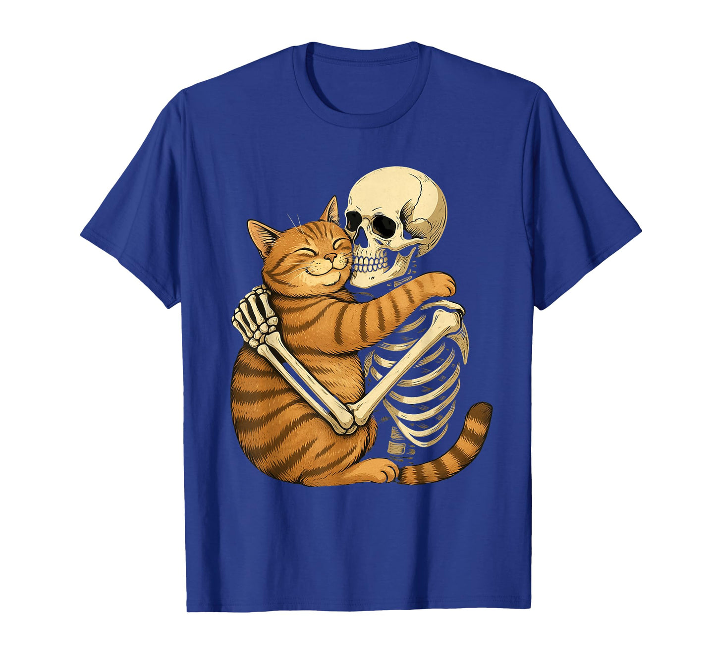 Skeleton Hugging Cat Halloween Scary Costume Men Women Kids T-Shirt