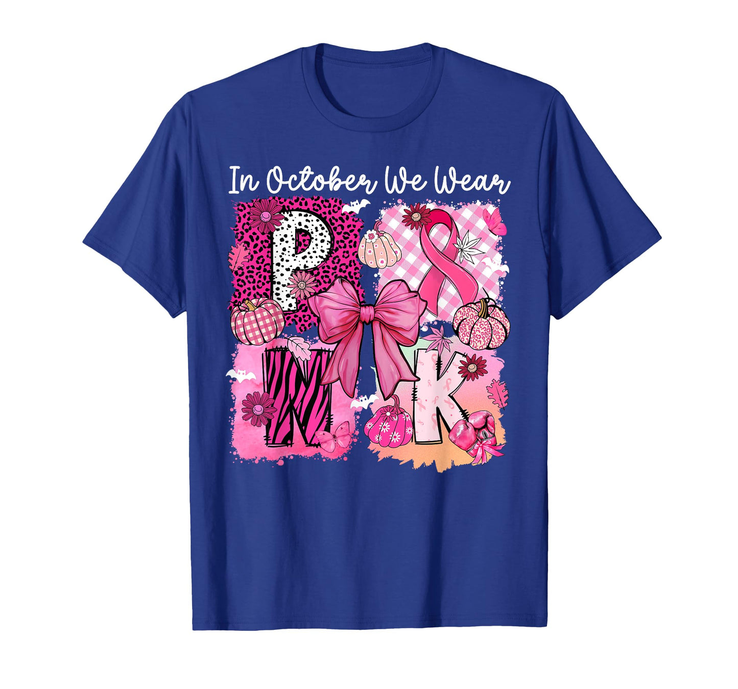 in October We Wear Pink Ribbon Coquette Bow Breast Cancer T-Shirt