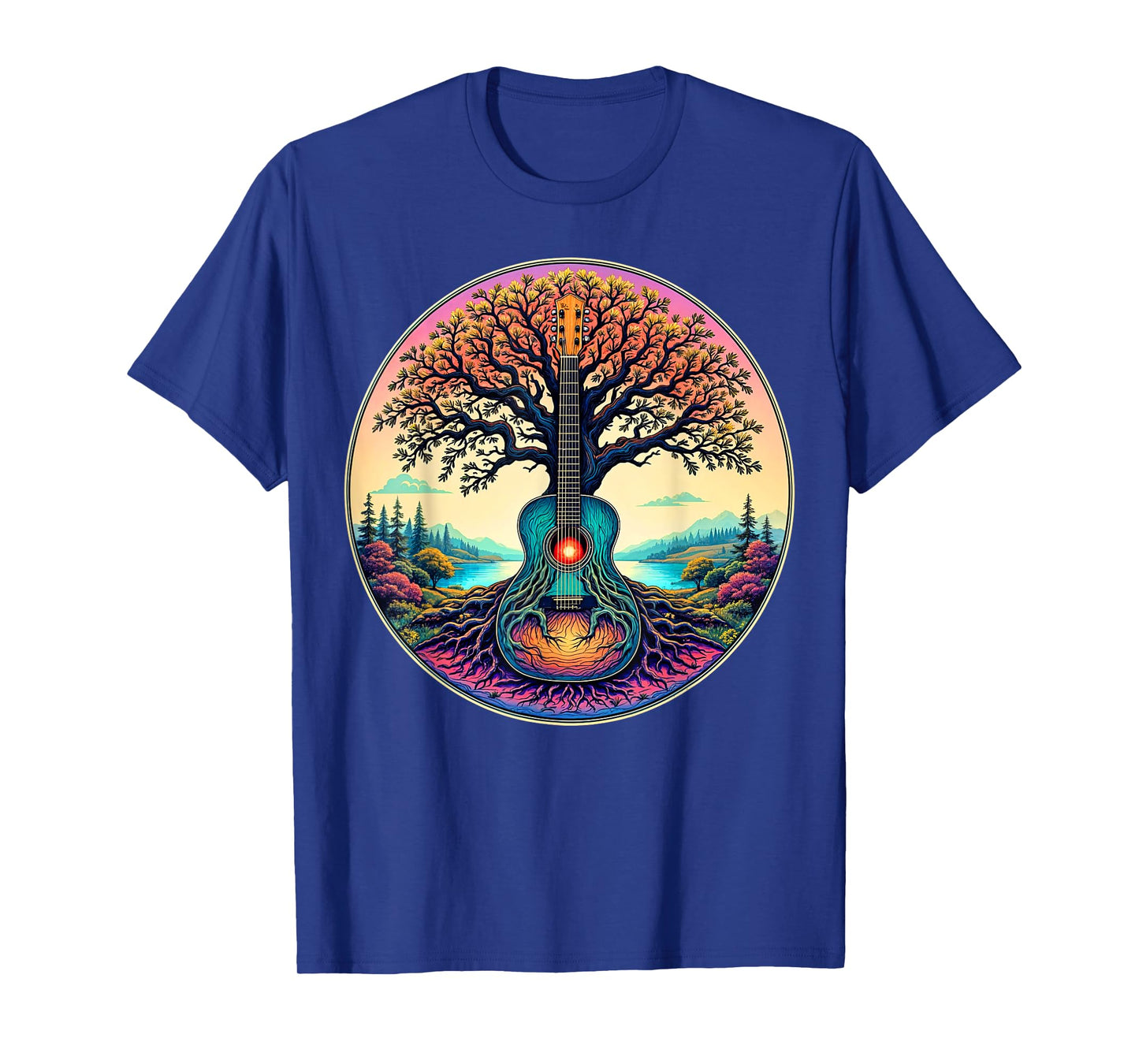 Acoustic Guitar Tree of Life Lake & Forest Nature Guitarist T-Shirt