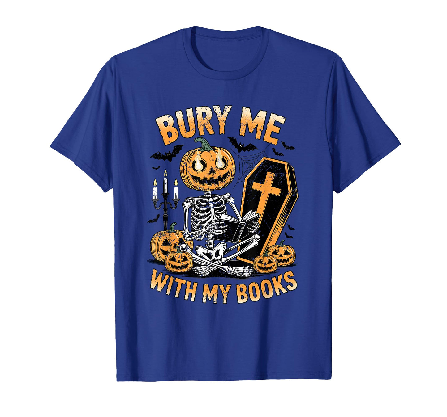 Bury Me with My Books Pumpkin Skeleton Coffin T-Shirt