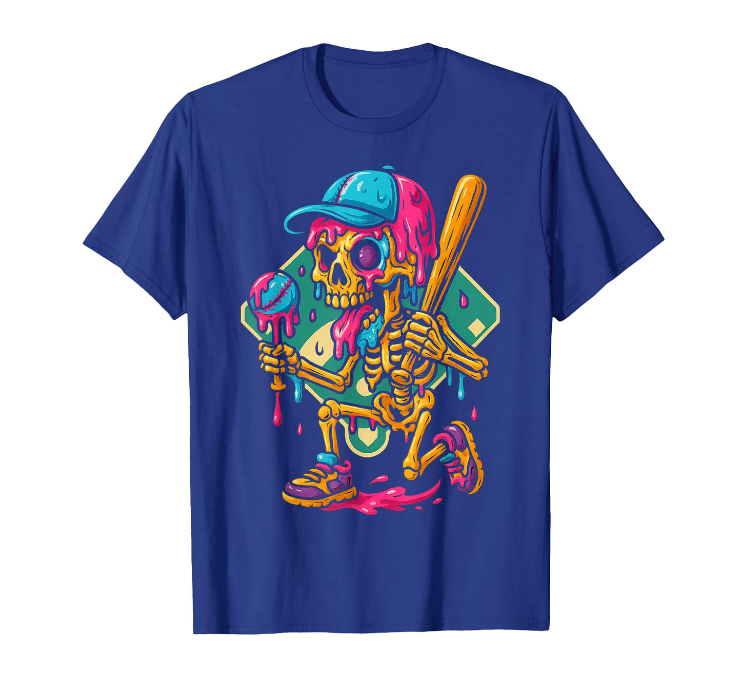 Skeleton Halloween Baseball Ice Cream Drip Spooky Boys Youth T-Shirt