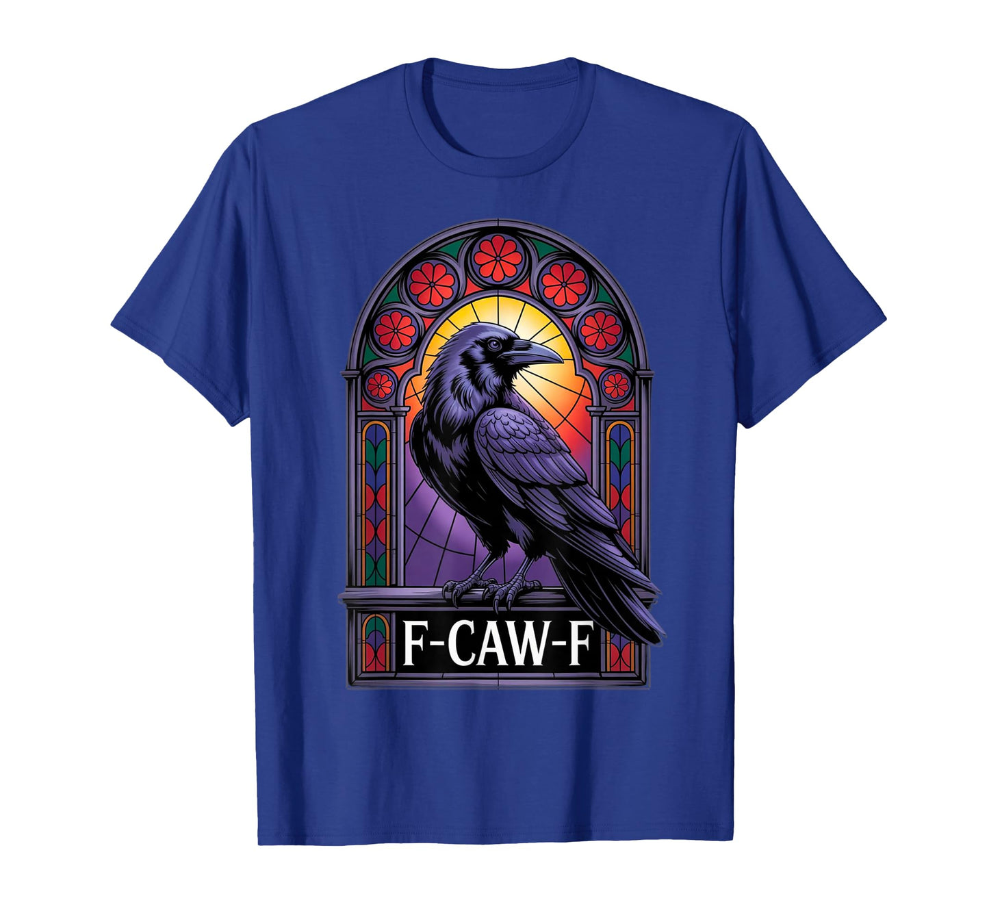 F-CAW-F Funny Crow Black Bird Stained Glass Halloween Vibes T-Shirt