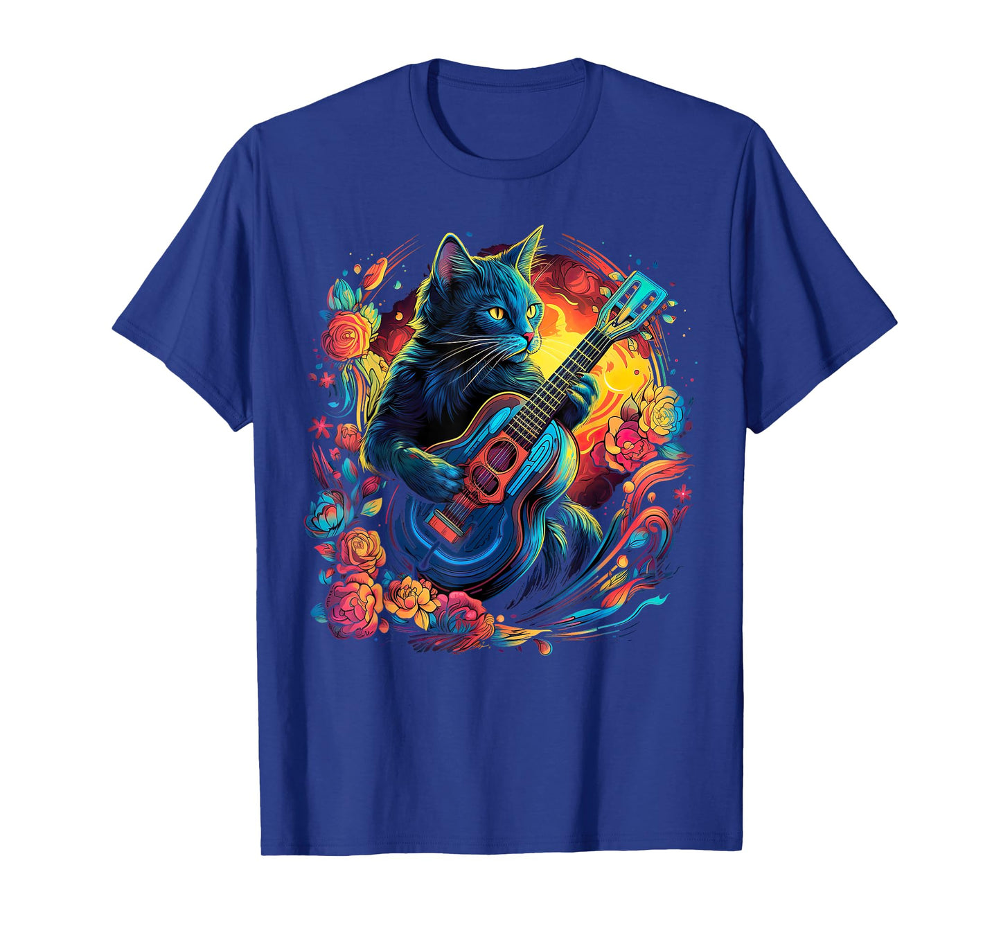 Rock Cat Playing Guitar Cat Funny Guitar Cat Kitty T-Shirt