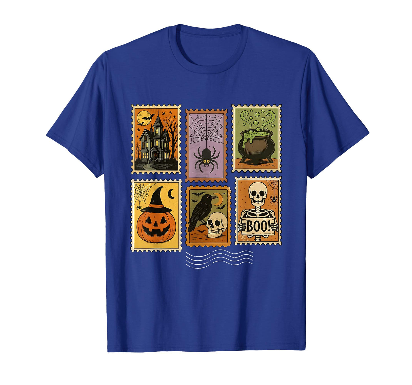 Vintage Halloween Postage Stamps Ghost Skeleton Crow T-Shirt