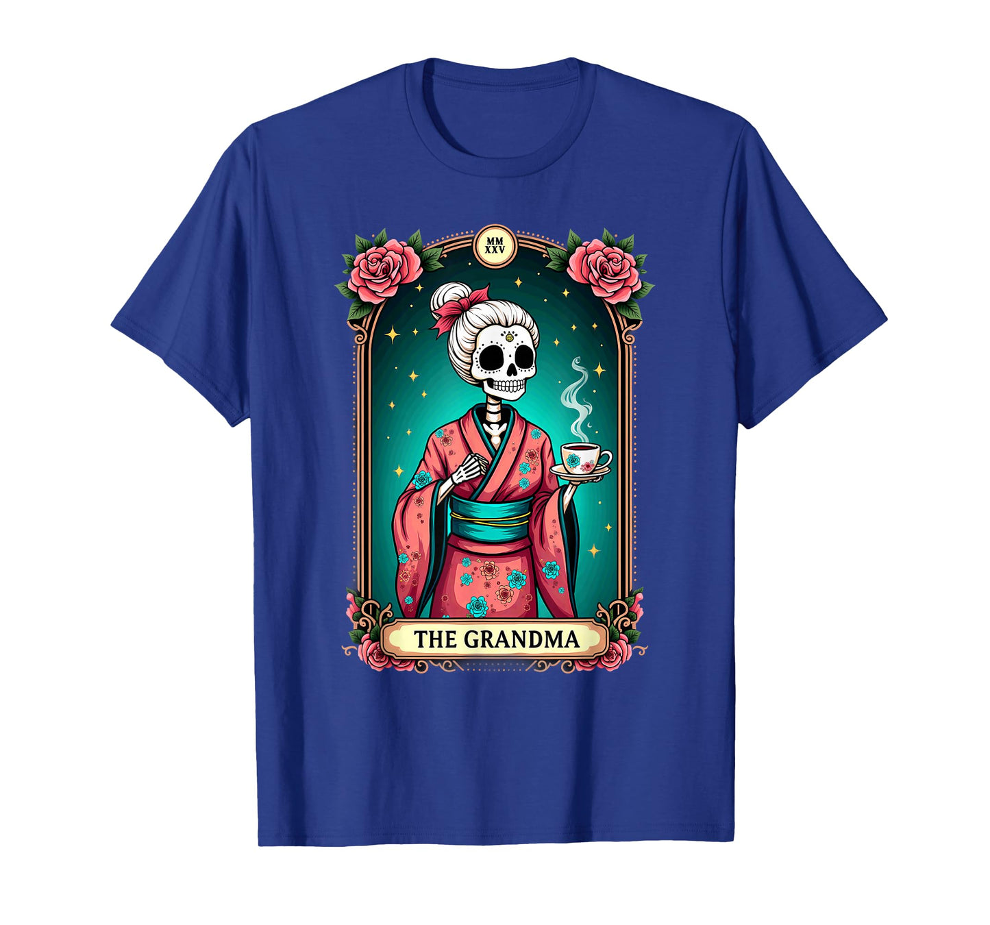 Tarot Card The Grandma Skeleton Drinking Coffee Halloween T-Shirt
