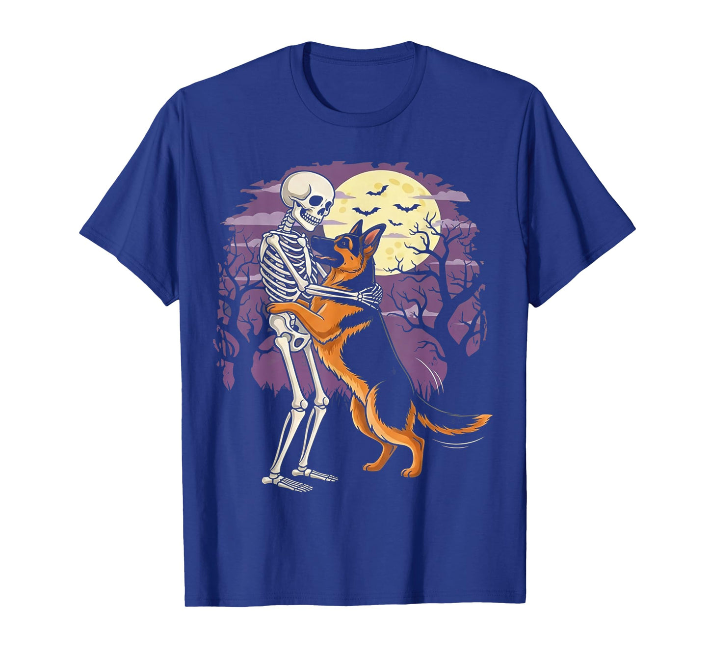 Skeleton Hugging German Shepherd Halloween Lover Mom Dad T-Shirt