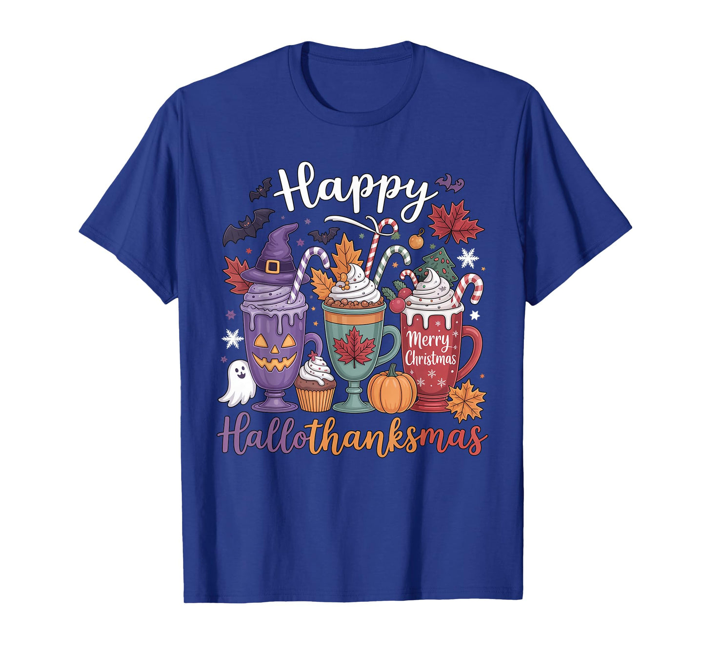 Happy Hallothanksmas Coffee Lover Halloween Merry Christmas T-Shirt