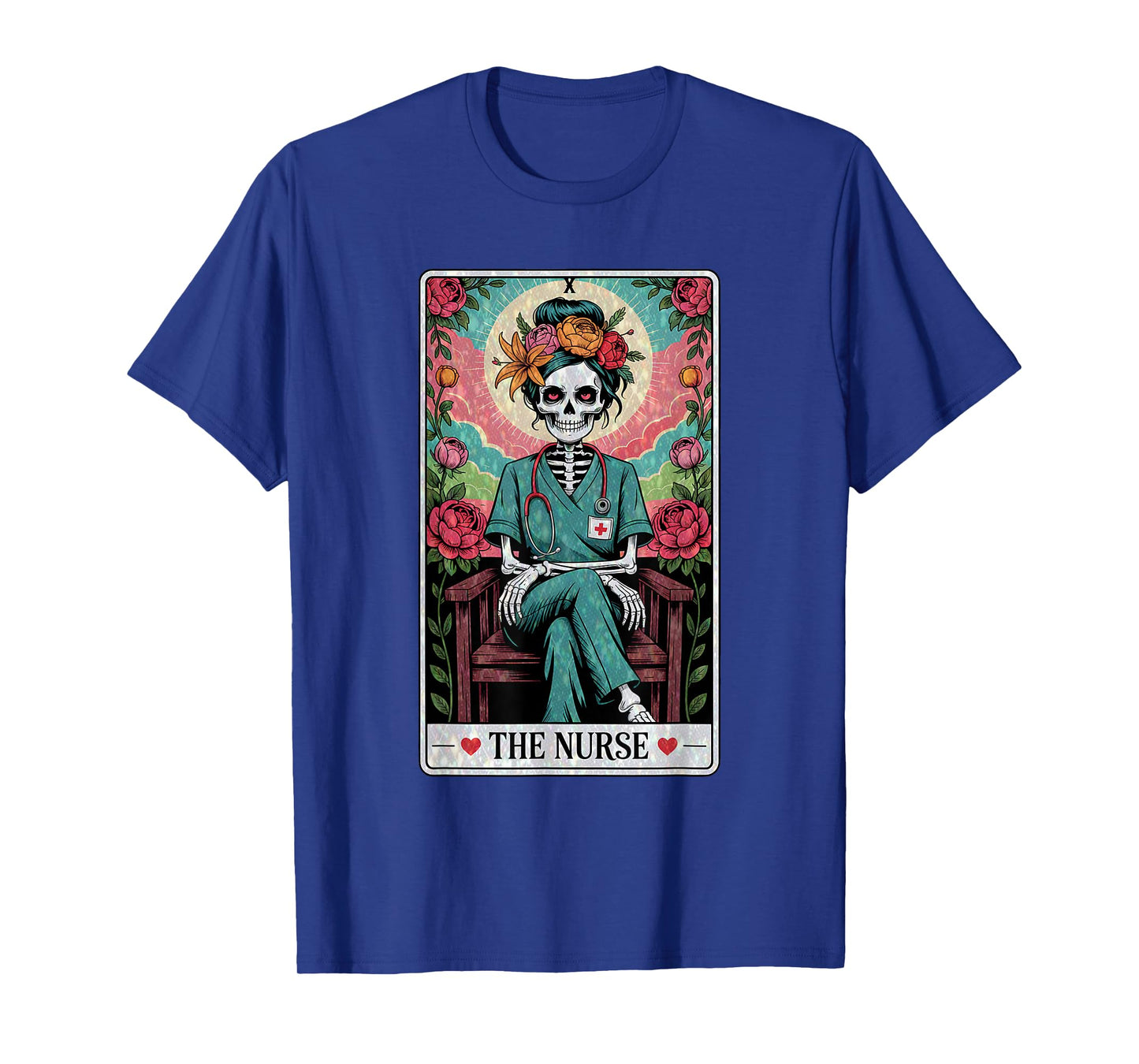 Nurse Skeleton Tarot Card Gothic Day of The Dead Nursing T-Shirt