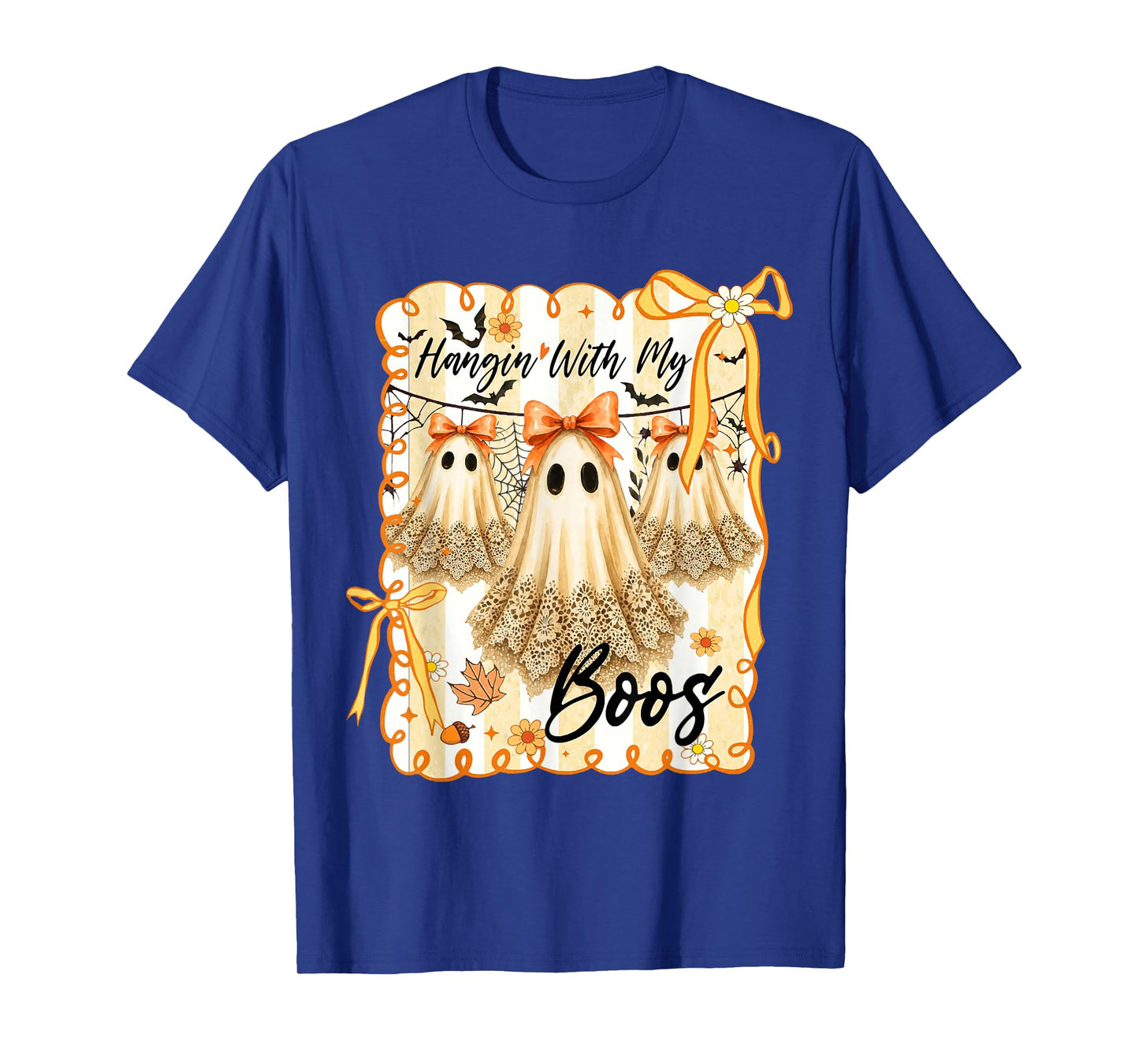 Hangin' with My Boos Retro Coquette Bow Ghosts Halloween T-Shirt
