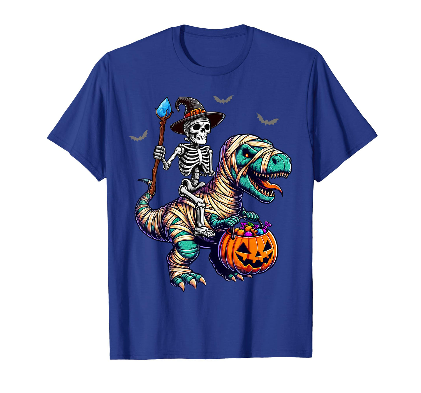 Skeleton Riding Mummy Dinosaur TRex Halloween Shirt Kids Boy T-Shirt