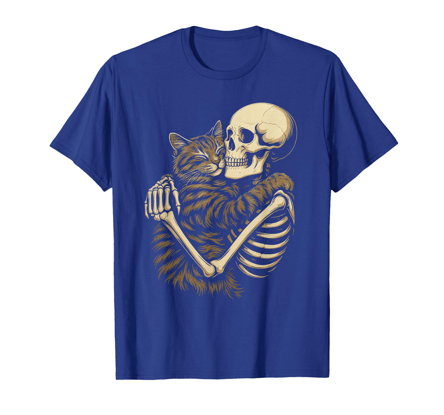Skeleton Hugging Cat Halloween Scary Costume Men Women Kids T-Shirt