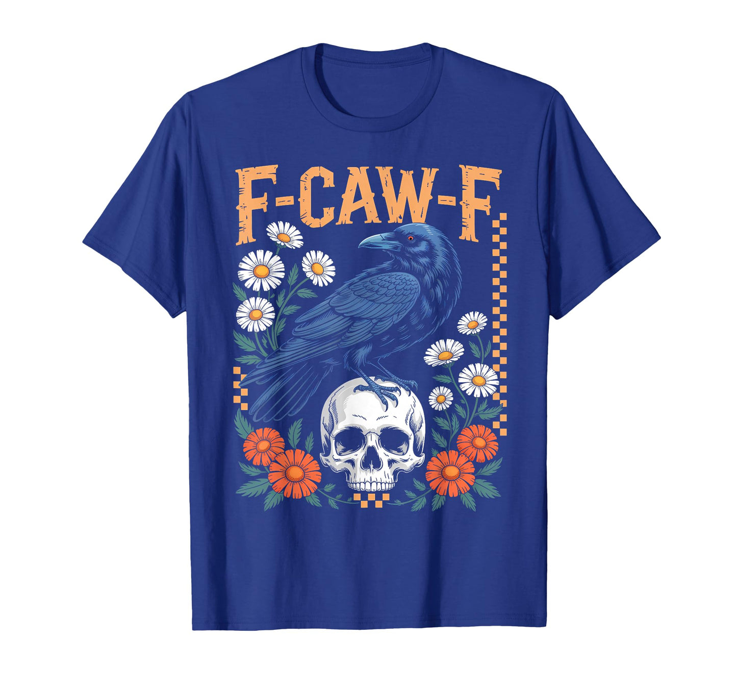 Black Crow F-Caw-F Black Bird Human Skull Floral Gothic T-Shirt