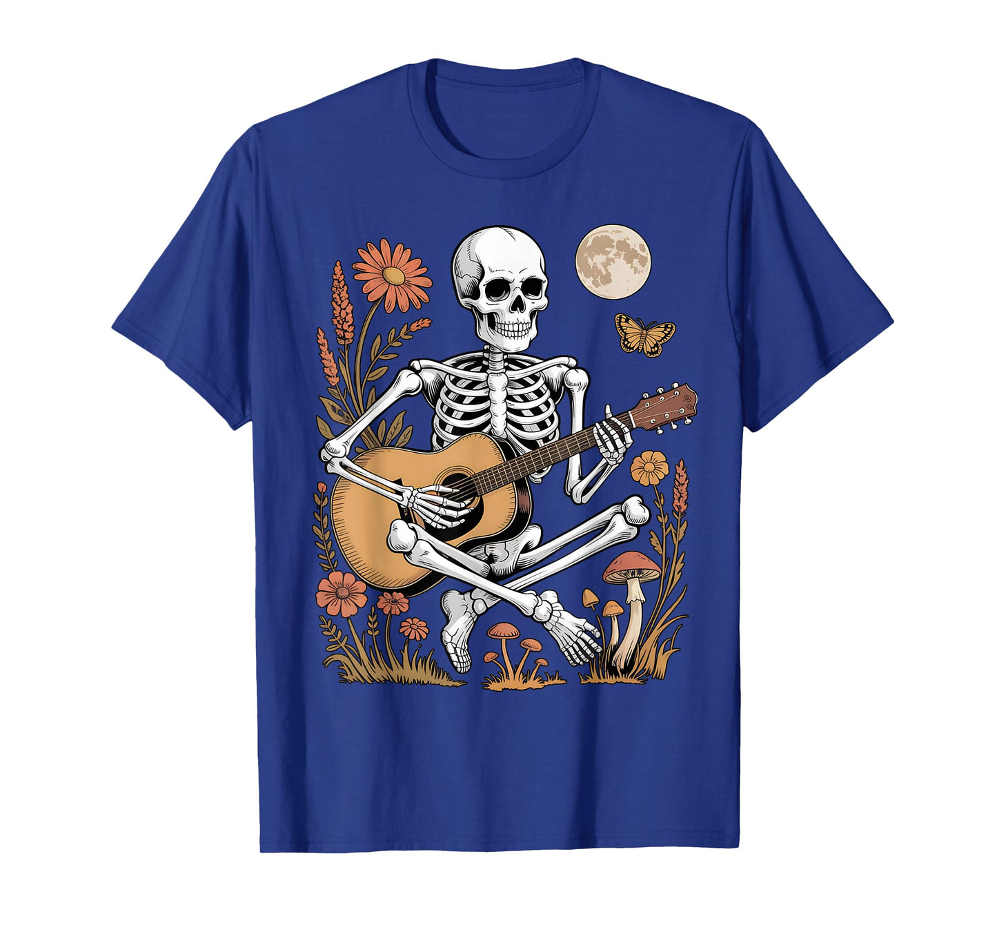 Skeleton Guitar Folk Music Halloween Autumn Night Scene T-Shirt