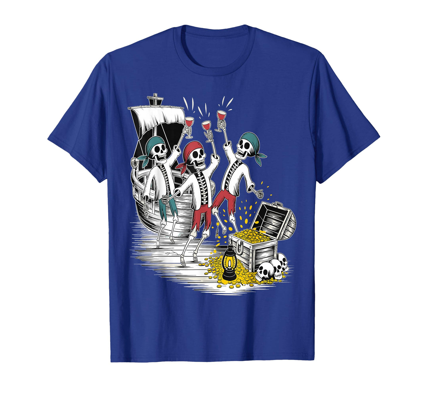Dancing Skeletons Drinking Wine Funny Halloween Party Tee T-Shirt
