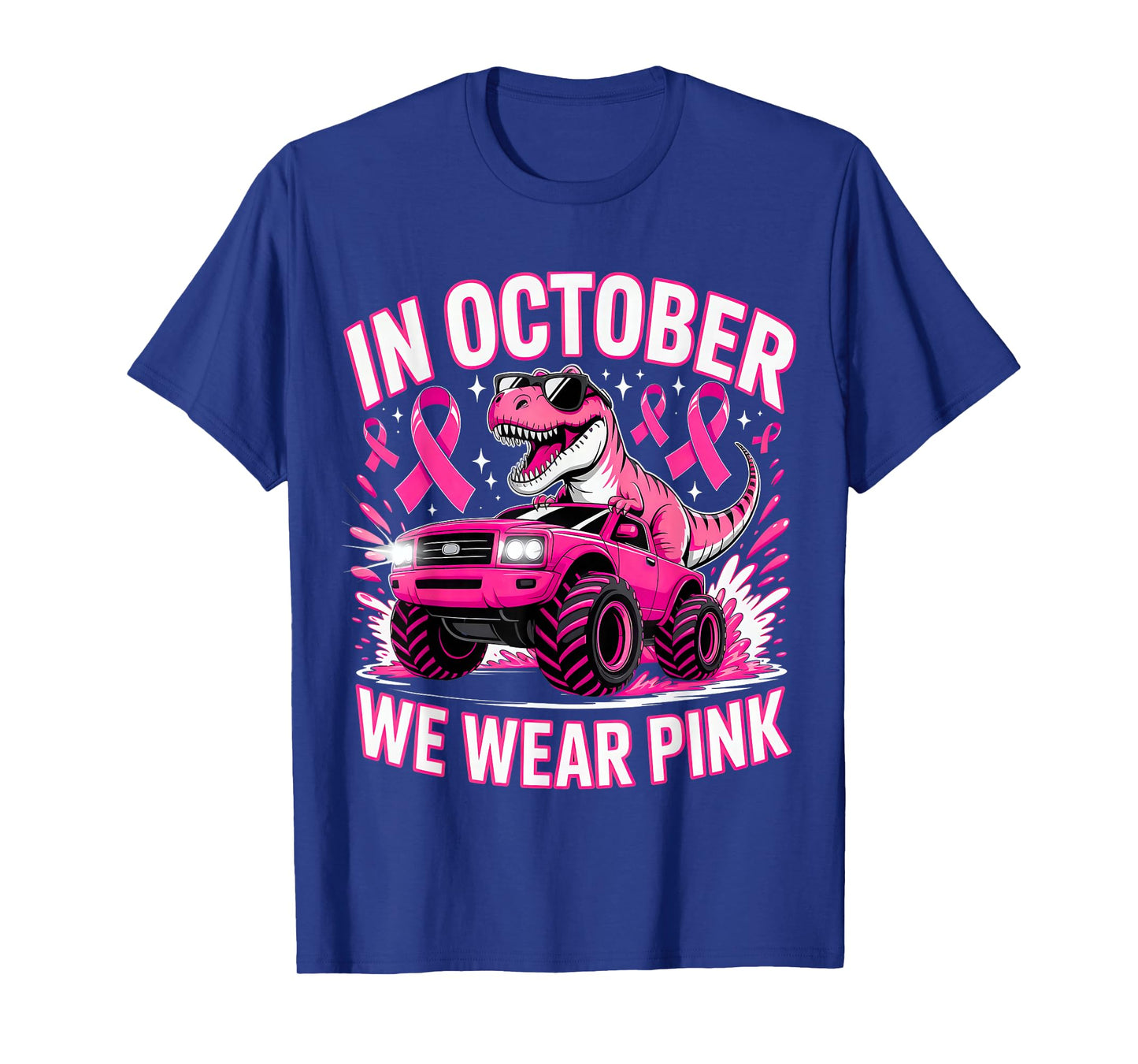 Trex Dino in October We Wear Pink Breast Cancer Awareness T-Shirt