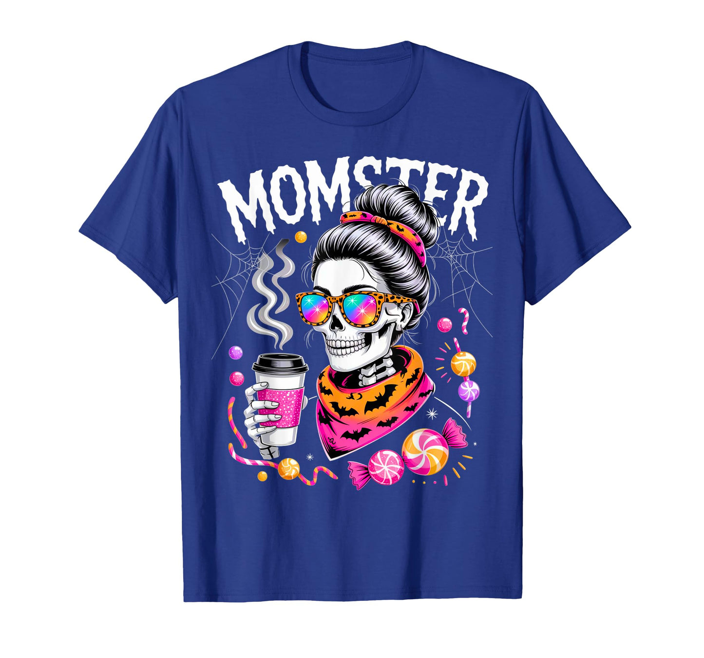 Momster Halloween Costume Skeleton Messy Bun Mother Coffee T-Shirt