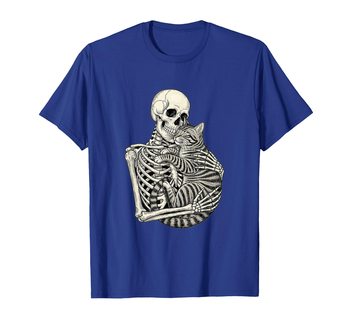 Skeleton Hugging Cat Halloween Cat Lover Cat Mom Dad T-Shirt