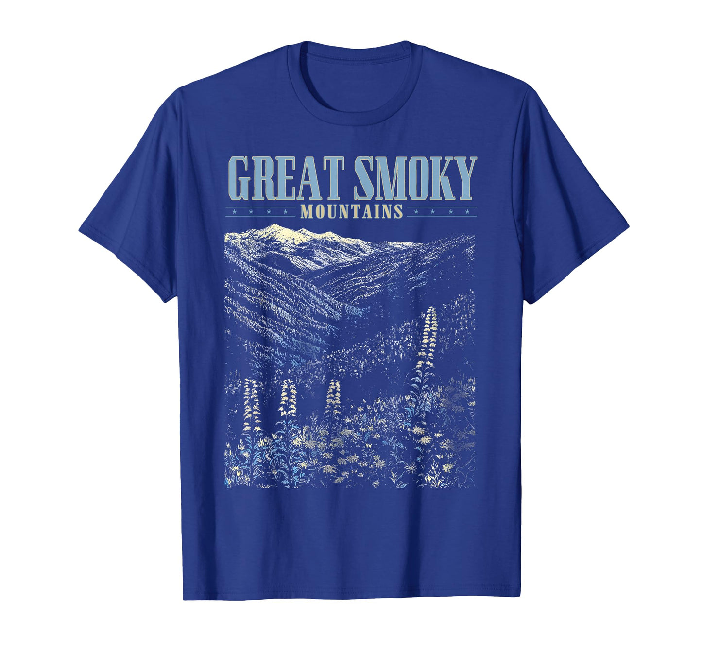 Retro Great Smoky Mountains Wildflower Landscape T-Shirt