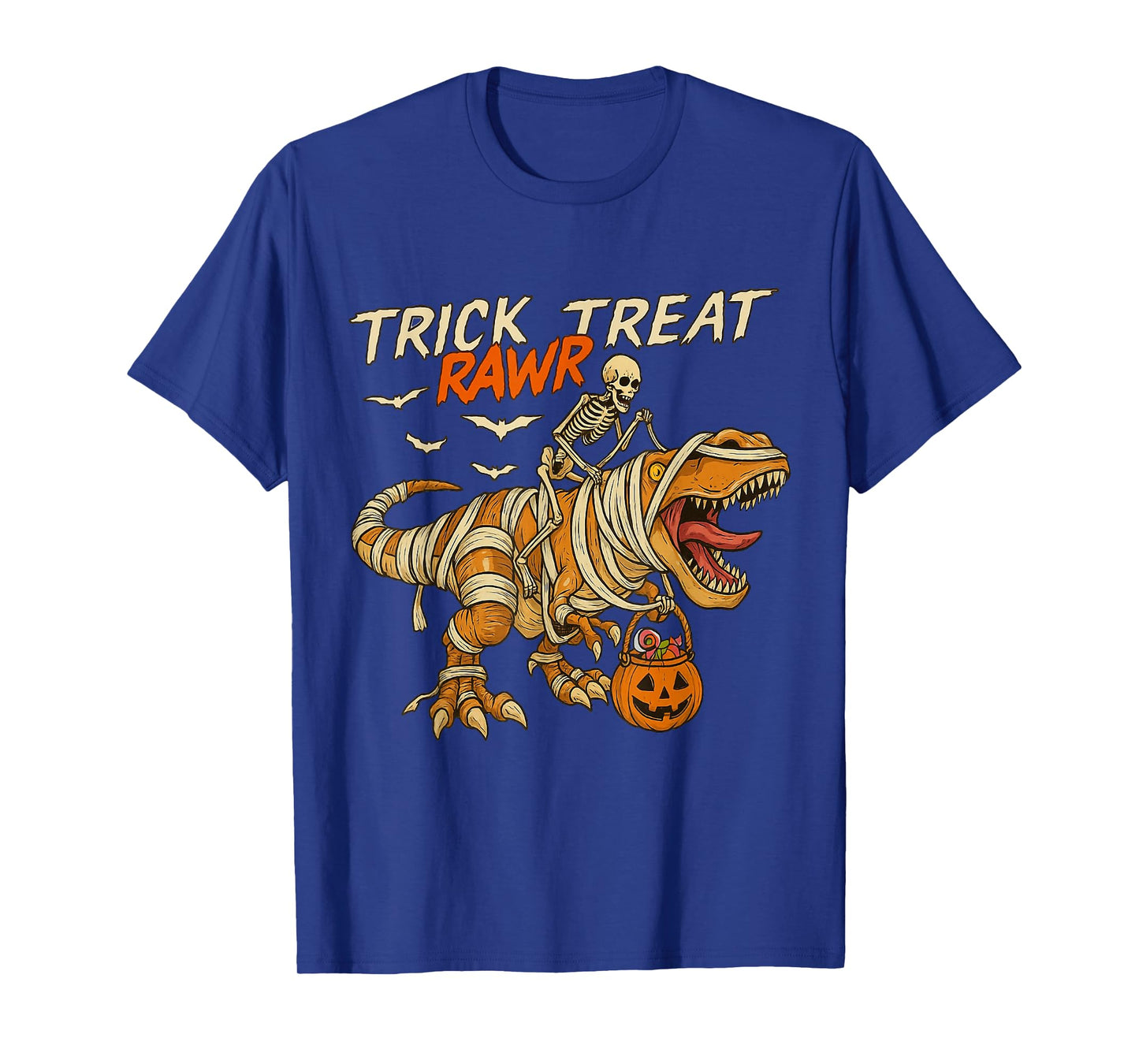 Dinosaur Halloween Mummy Skeleton Funny Trick Rawr Treat T-Shirt