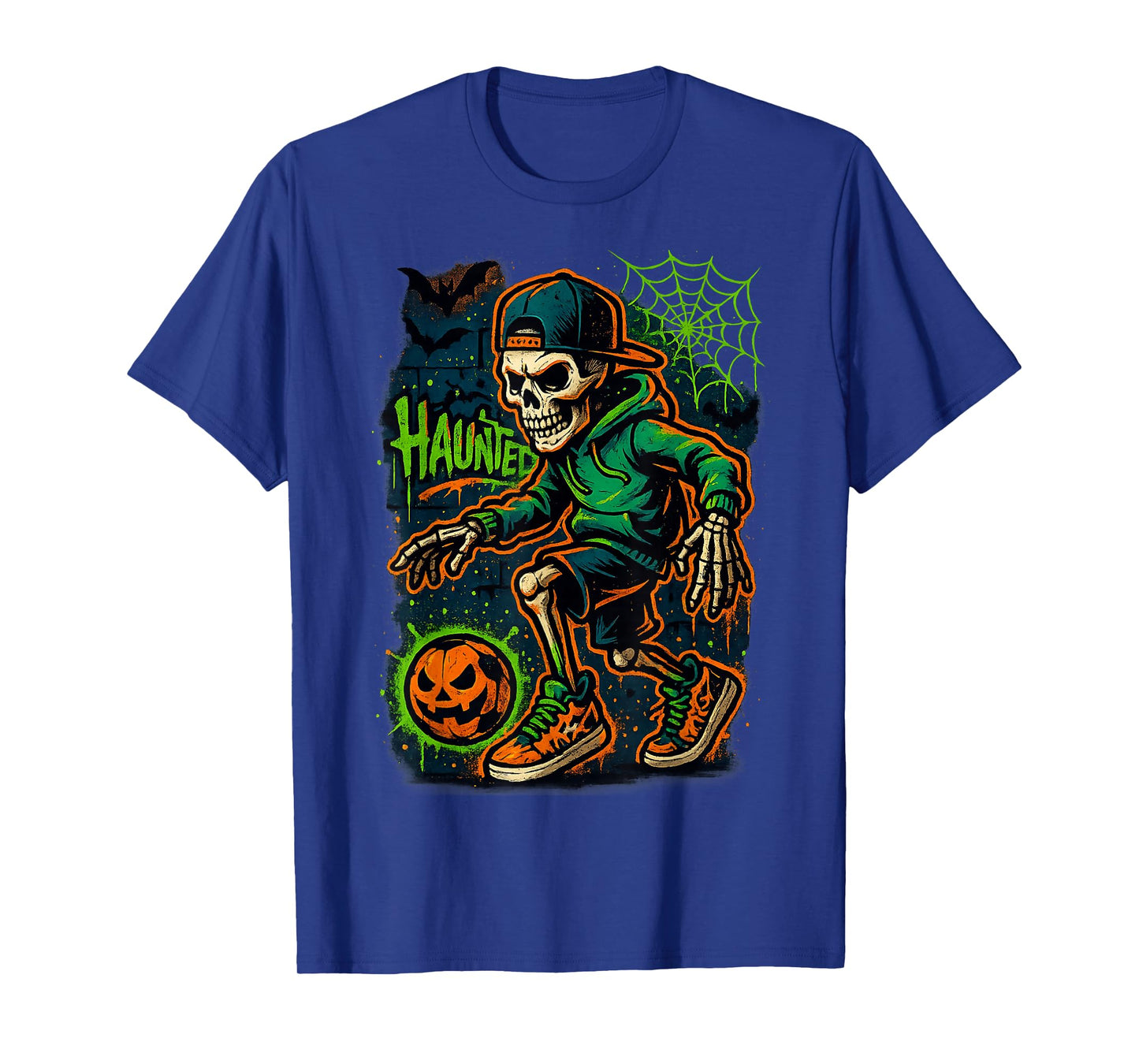 Skeleton Basketball Halloween Pumpkin Sport Haunted Court T-Shirt