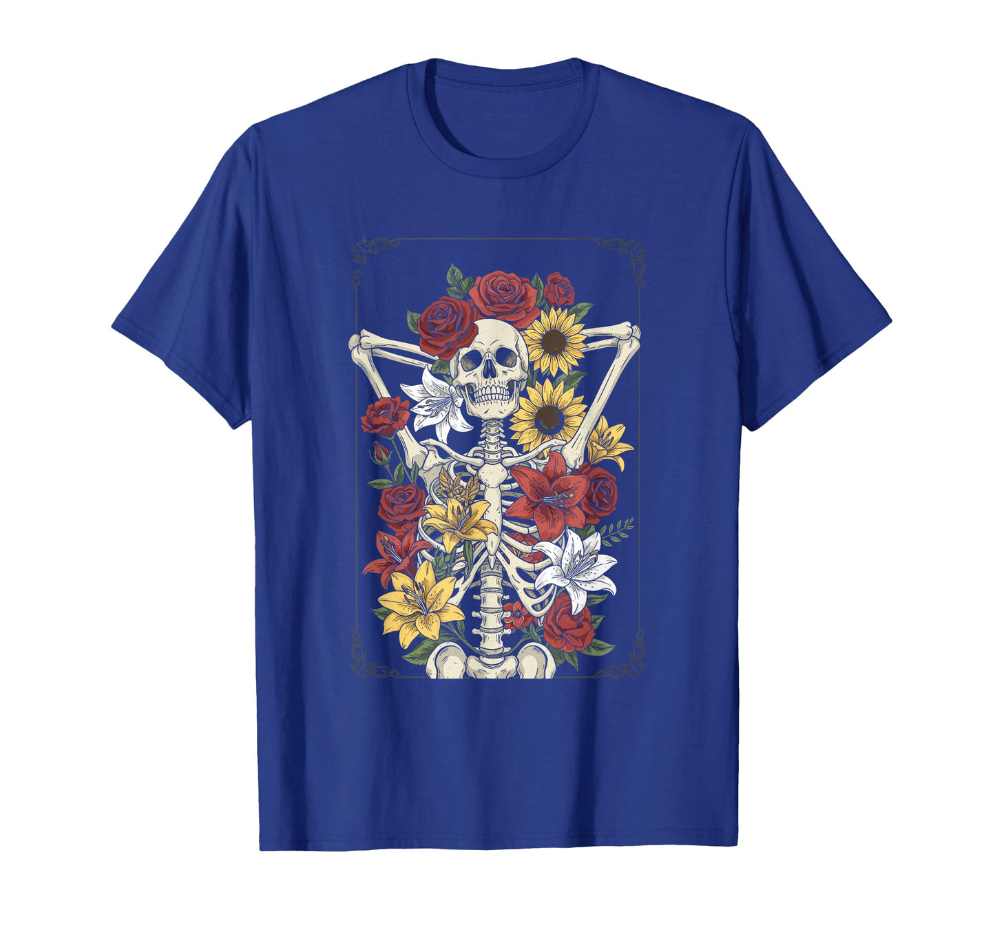 Skeleton with Flowers Funny Halloween T-Shirt