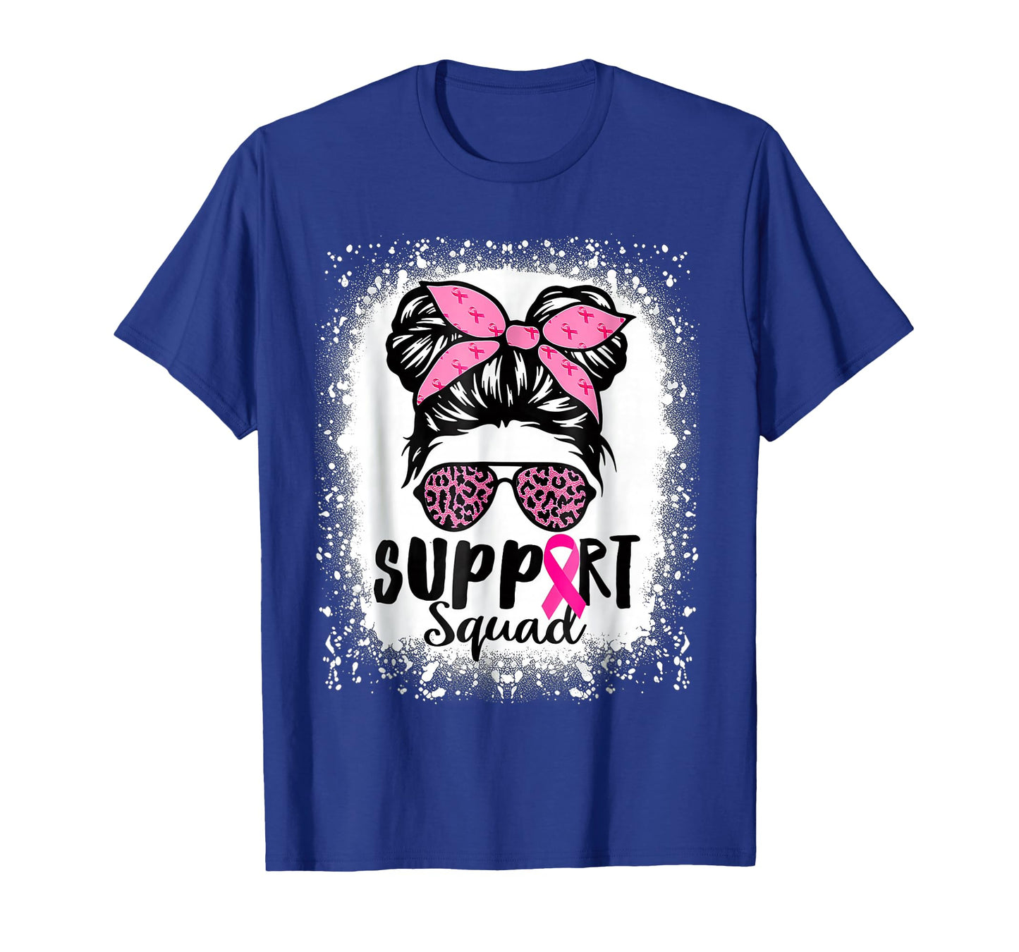 Messy Bun Glasses Pink Support Squad Breast Cancer Awareness T-Shirt