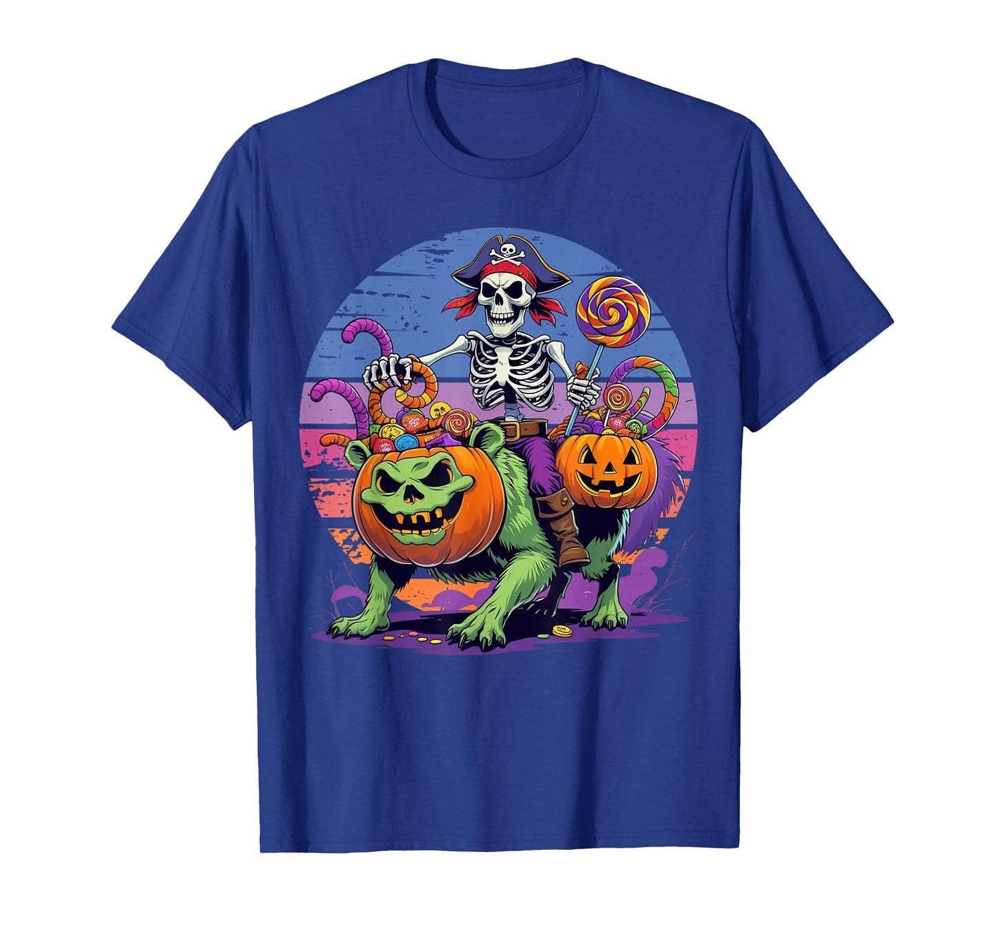 Radioactive Halloween Pirate Skeleton Riding Mutant Pumpkin T-Shirt
