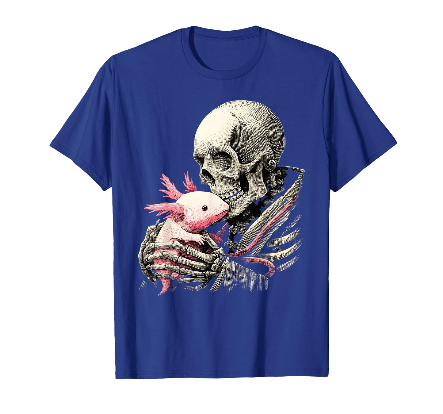 Skeleton Hugging Axolotl Spooky Halloween Cute Pet Costume T-Shirt