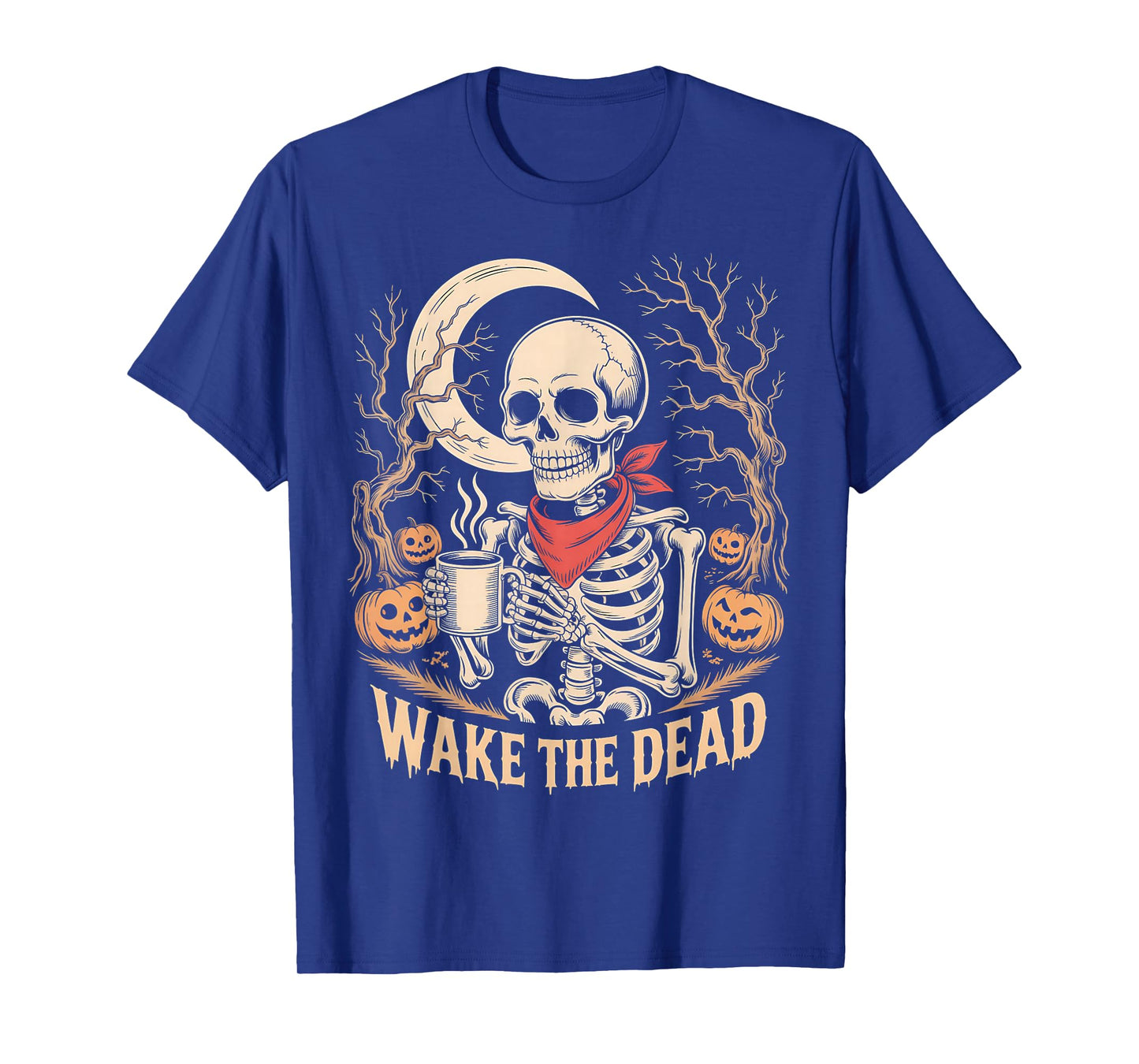 Wake The Dead Skeleton Coffee Pumpkin Halloween Crescent T-Shirt