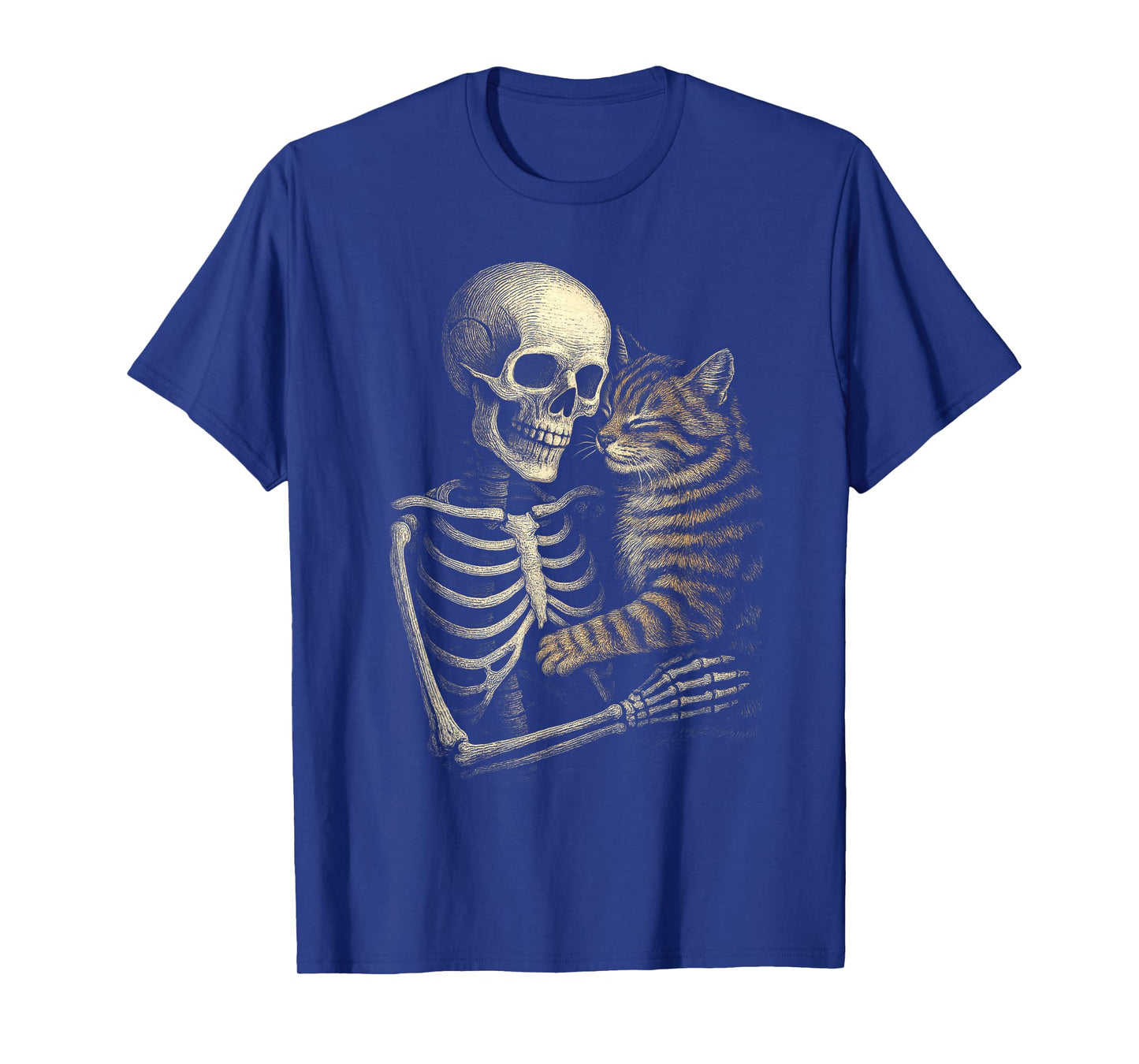 Skeleton Hugging Cat Halloween Pet Spooky Season Matching T-Shirt