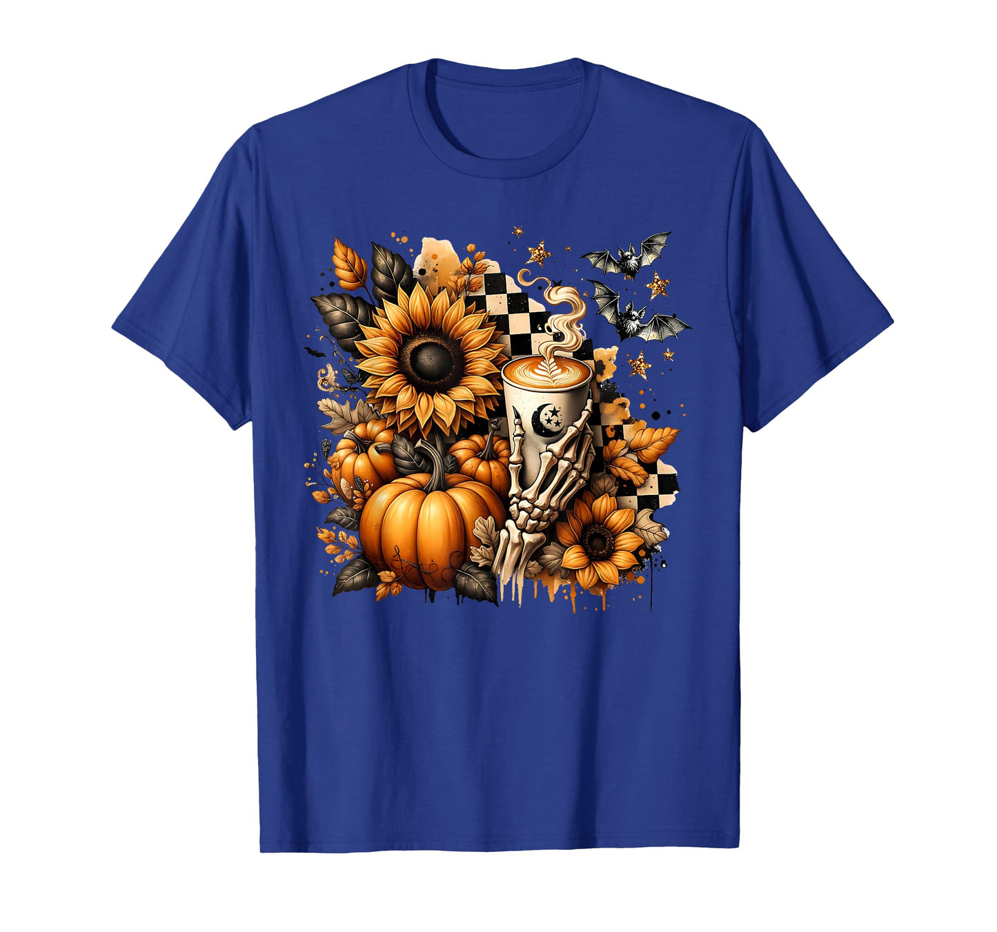 Skeleton Coffee Fall Halloween Pumpkin Spice Latte Sunflower T-Shirt